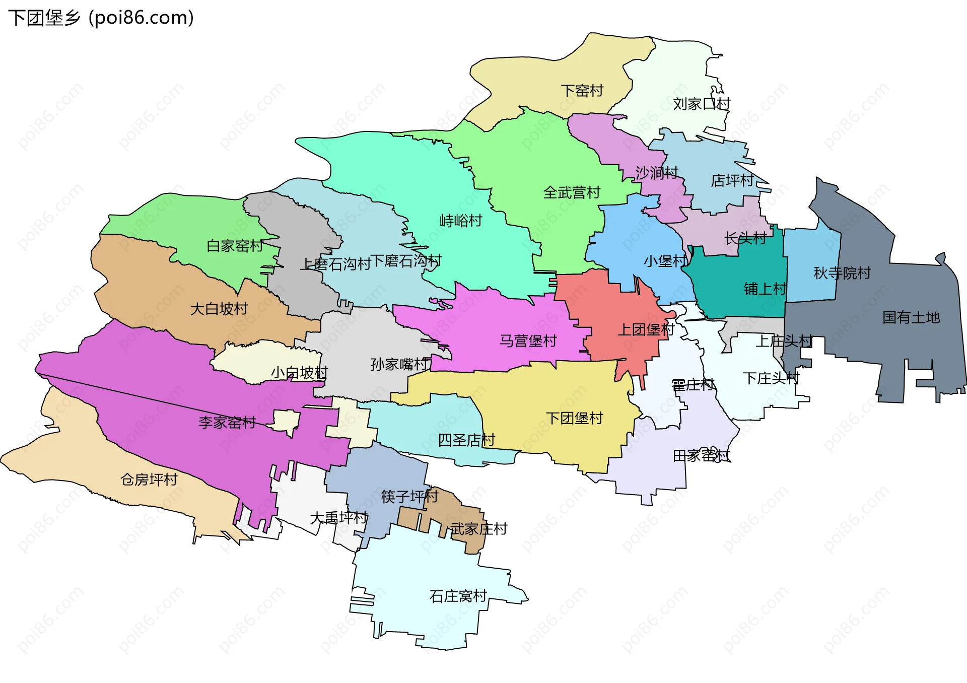 下团堡乡边界地图(五级行政区划)