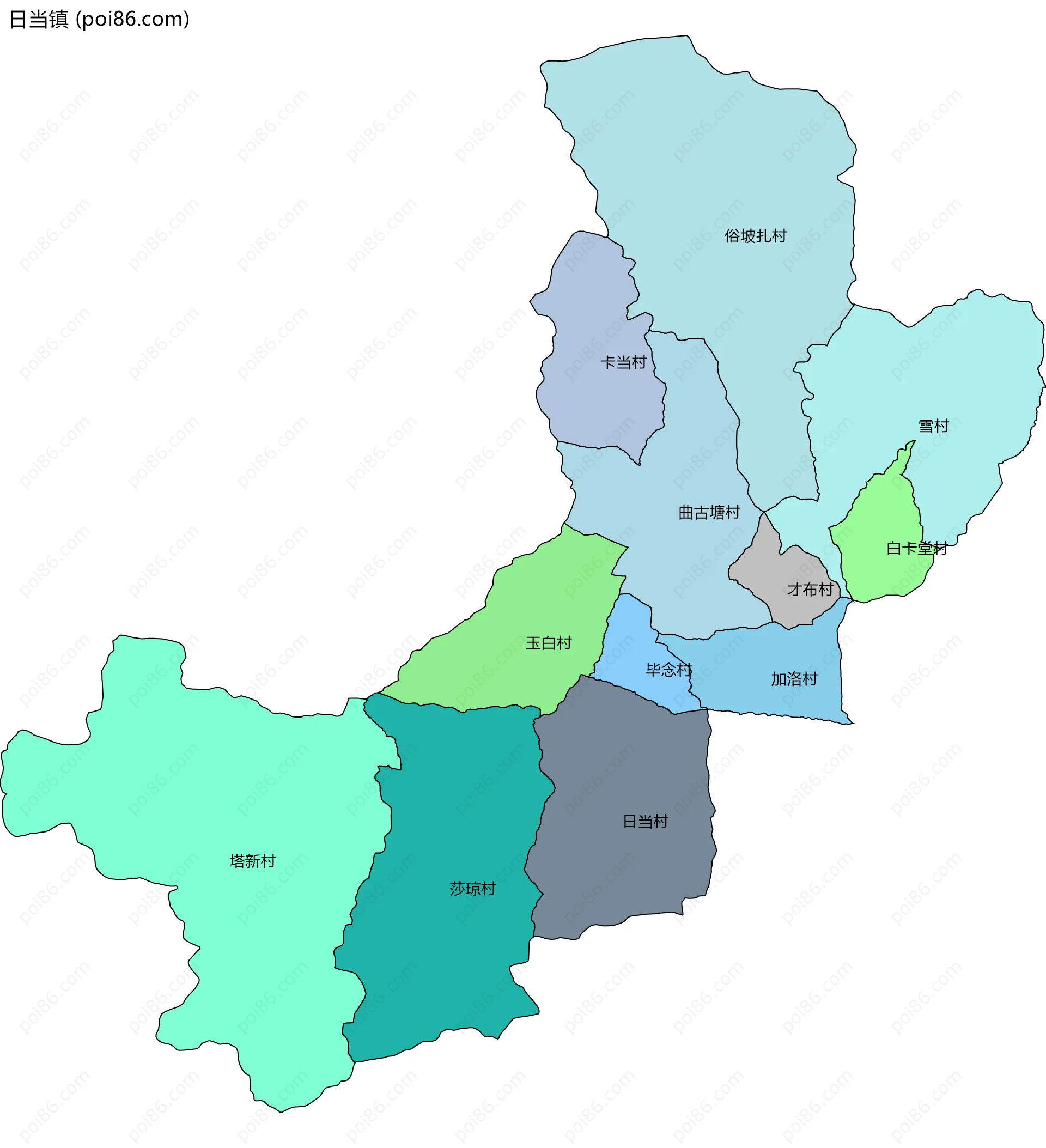 日当镇边界地图(五级行政区划)