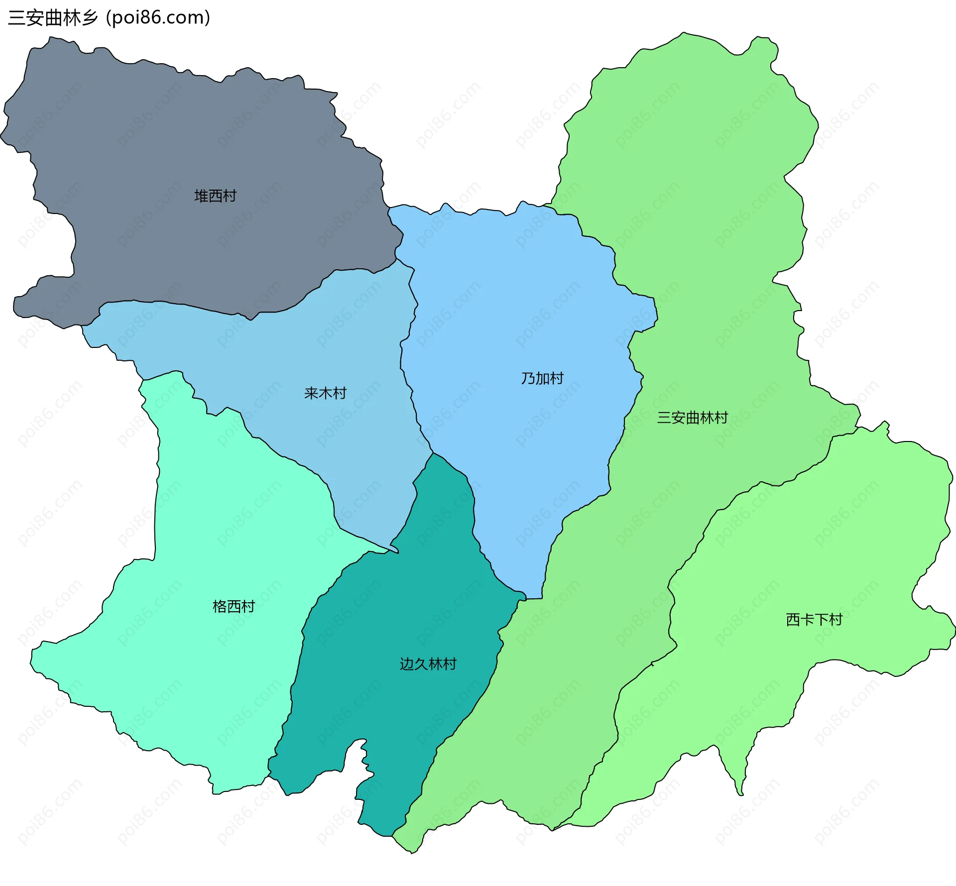 三安曲林乡边界地图(五级行政区划)