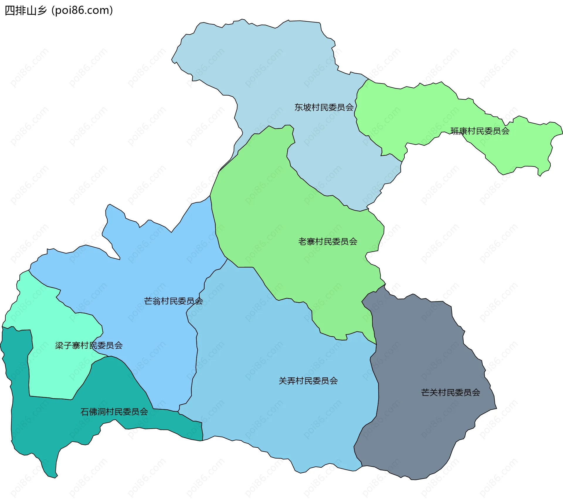 四排山乡边界地图(五级行政区划)