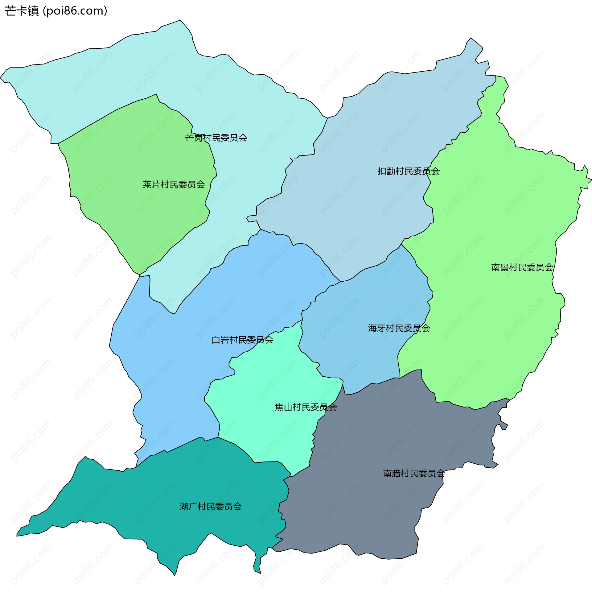 芒卡镇边界地图(五级行政区划)