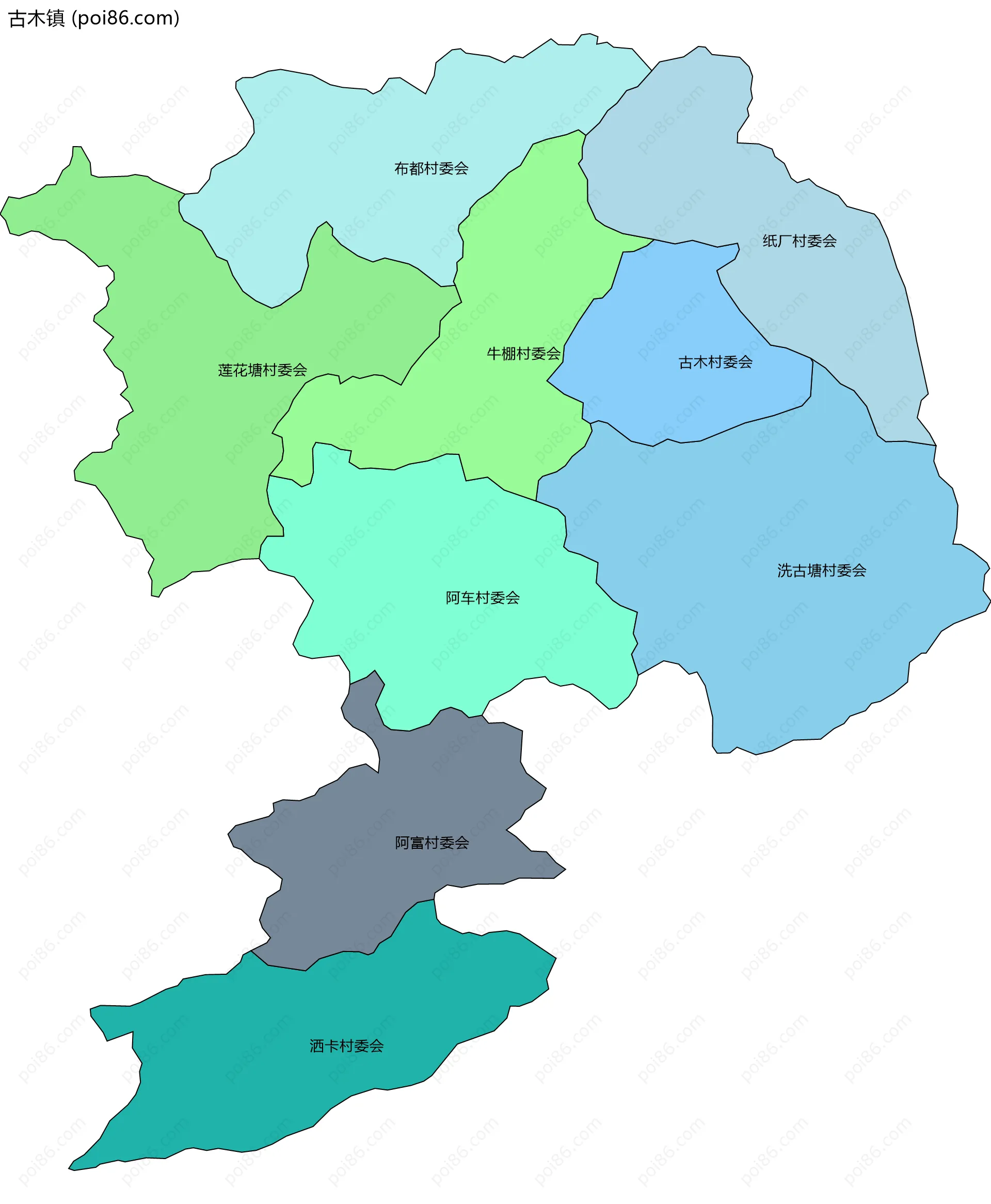 古木镇边界地图(五级行政区划)