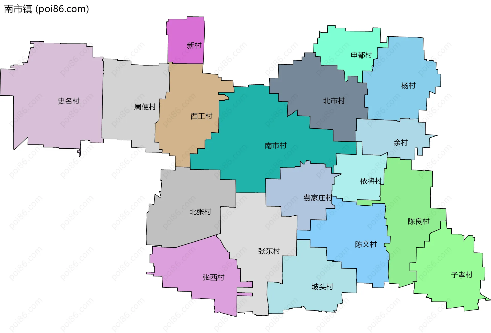 南市镇边界地图(五级行政区划)
