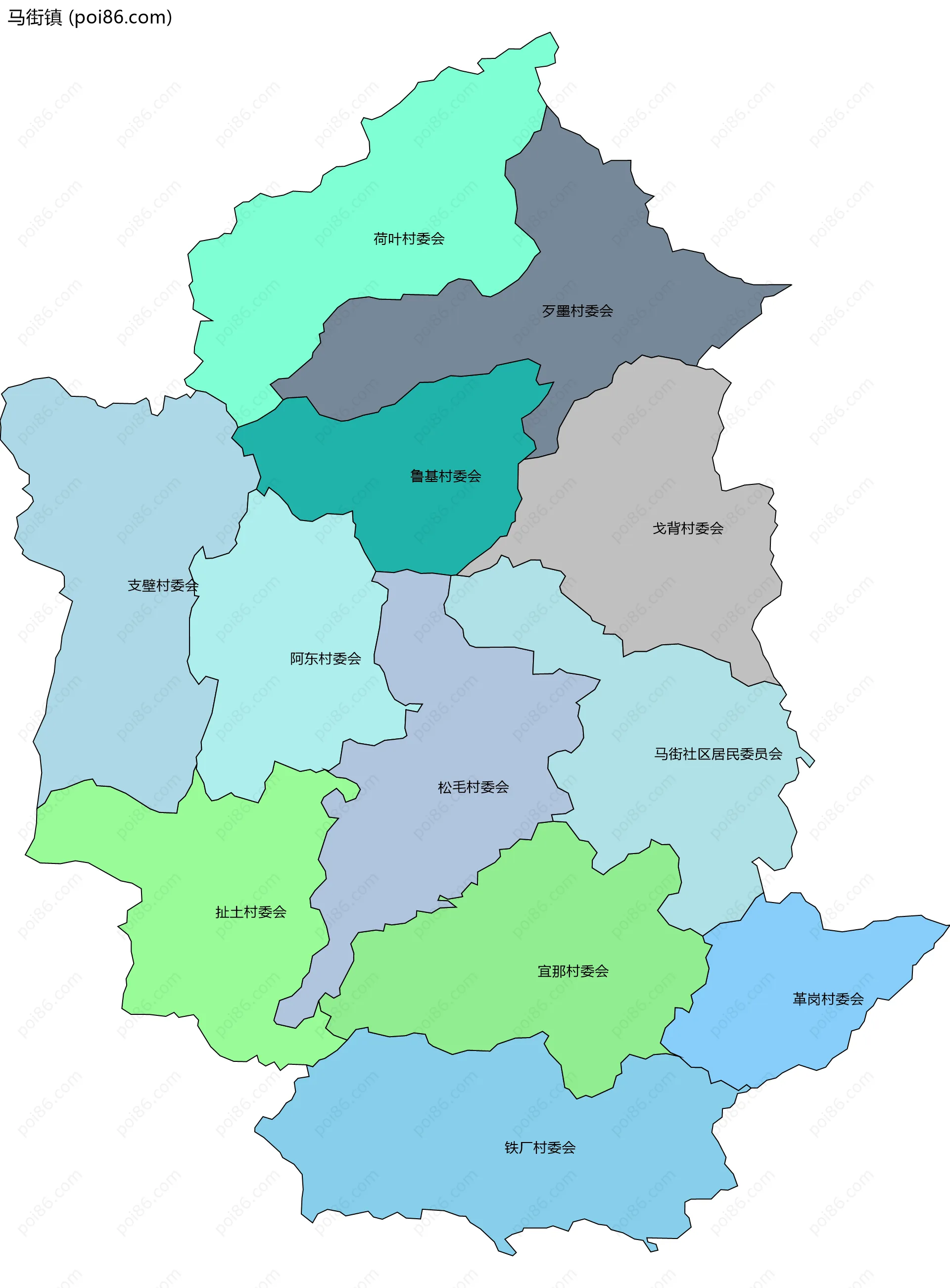 马街镇边界地图(五级行政区划)