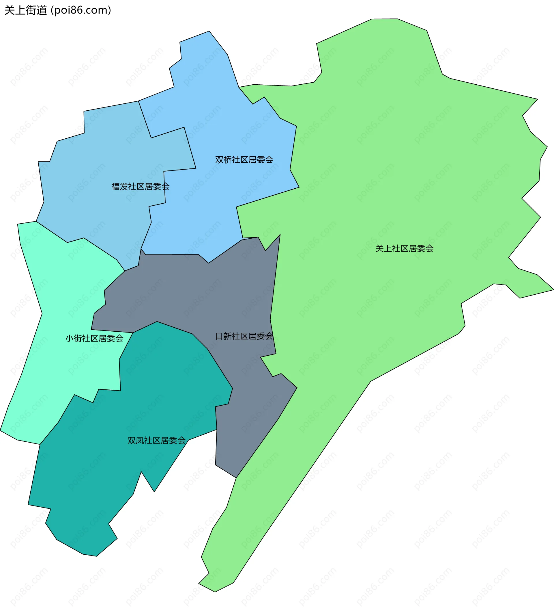 关上街道边界地图(五级行政区划)