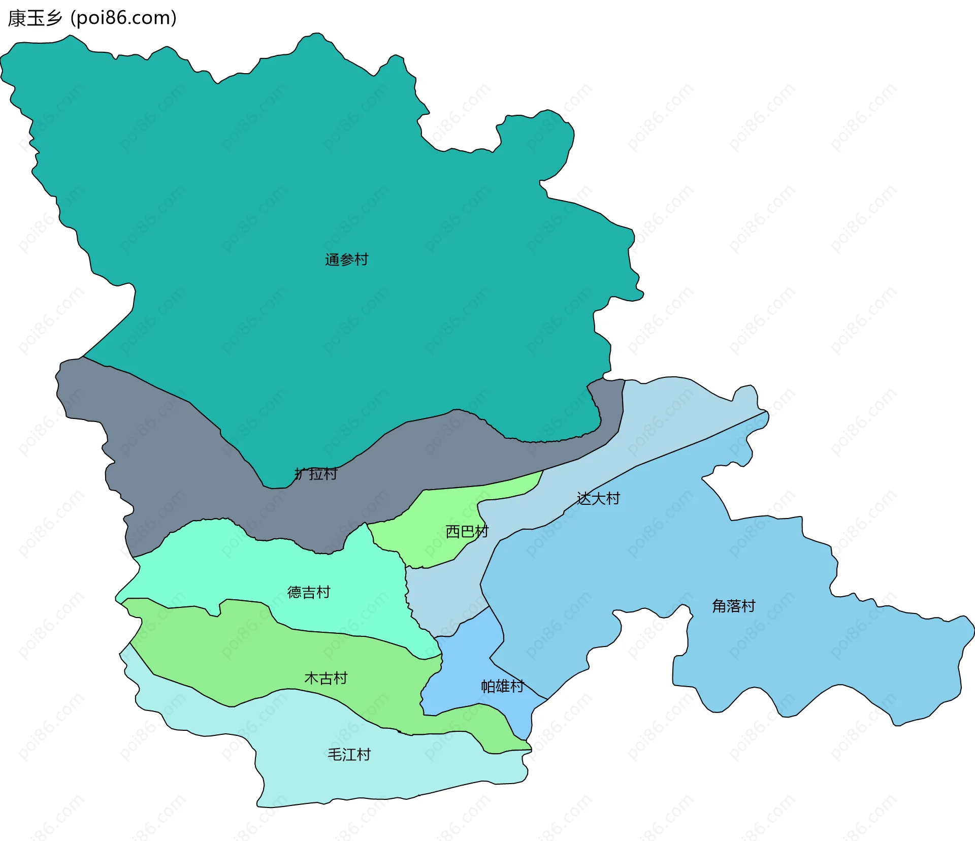 康玉乡边界地图(五级行政区划)