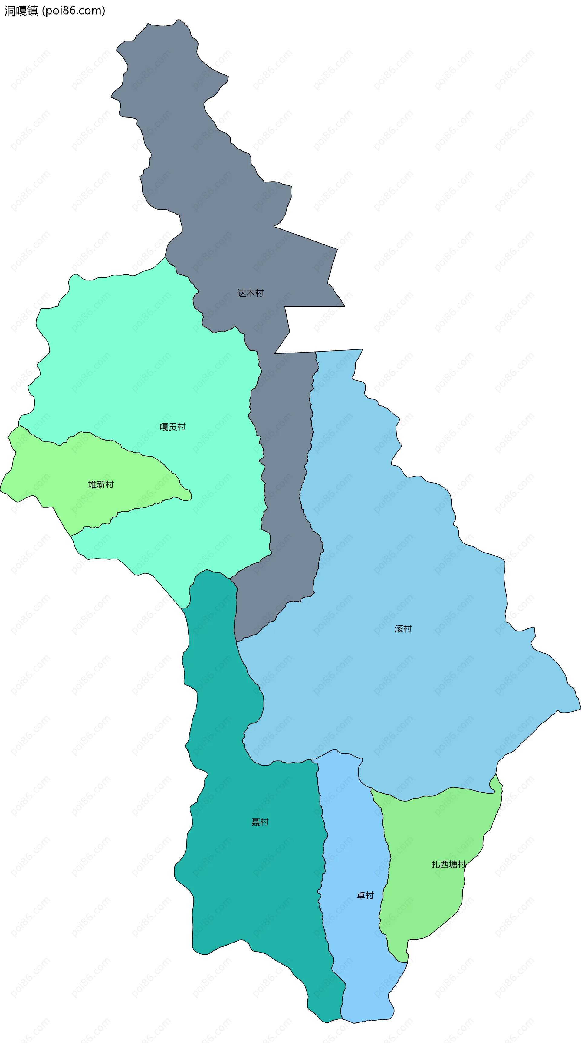 洞嘎镇边界地图(五级行政区划)