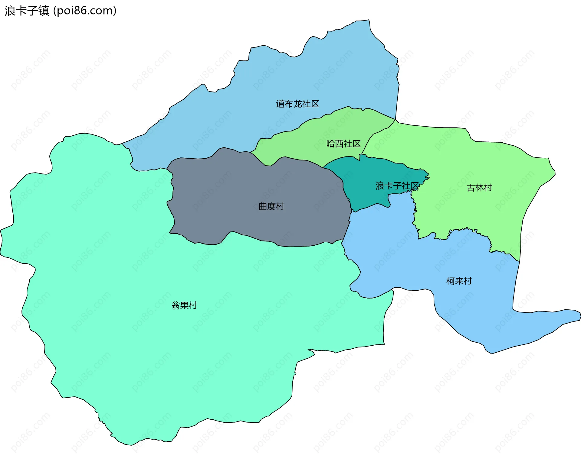 浪卡子镇边界地图(五级行政区划)