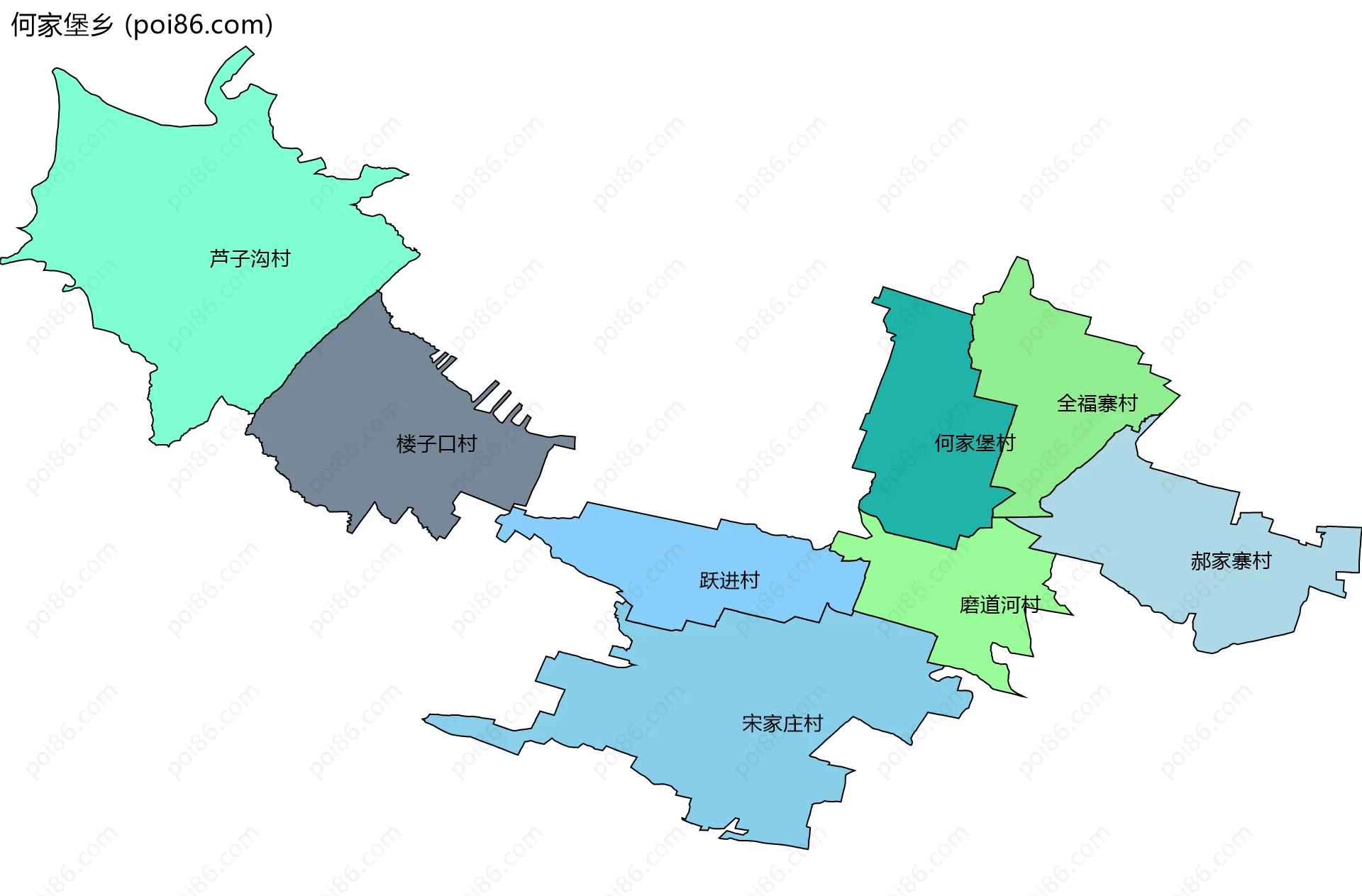 何家堡乡边界地图(五级行政区划)