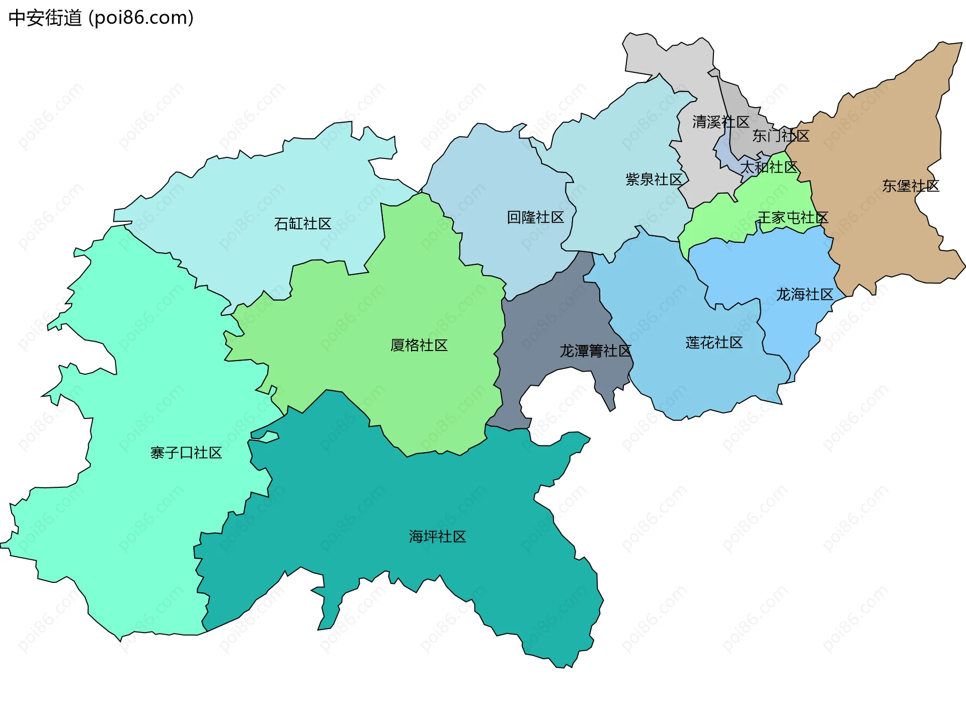 中安街道边界地图(五级行政区划)