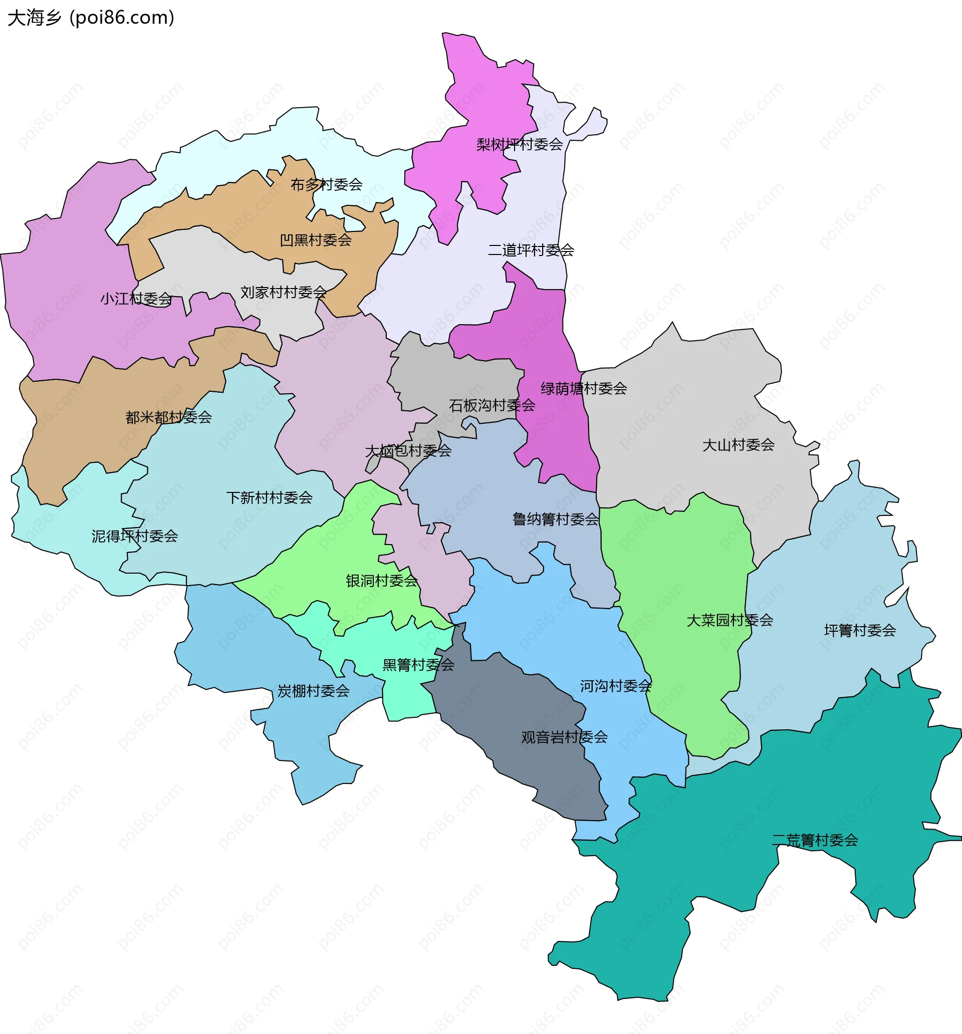 大海乡边界地图(五级行政区划)