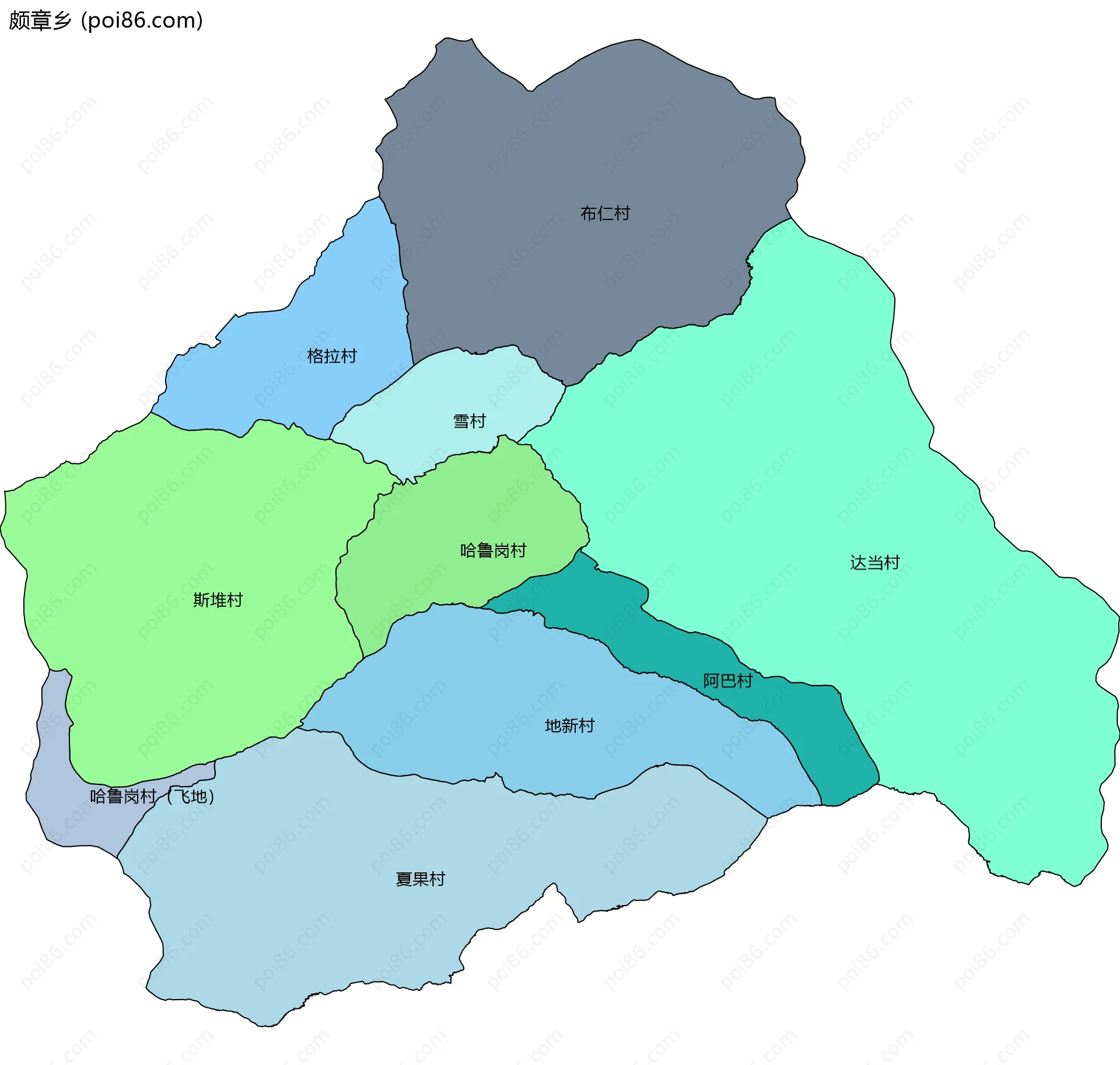 颇章乡边界地图(五级行政区划)