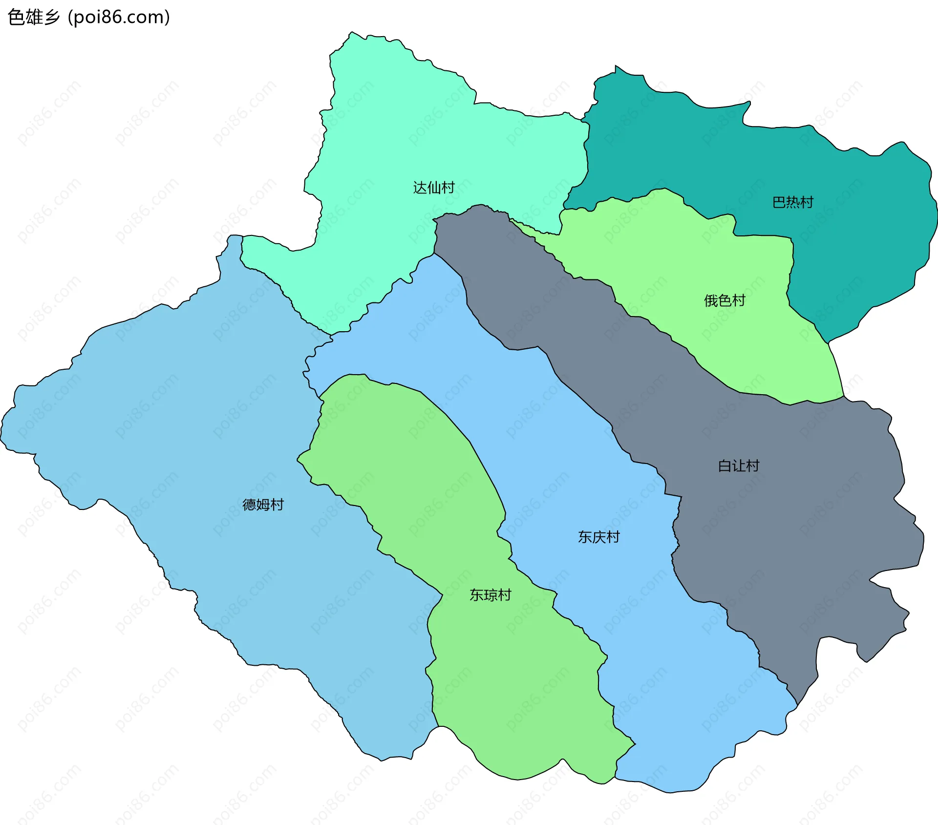色雄乡边界地图(五级行政区划)