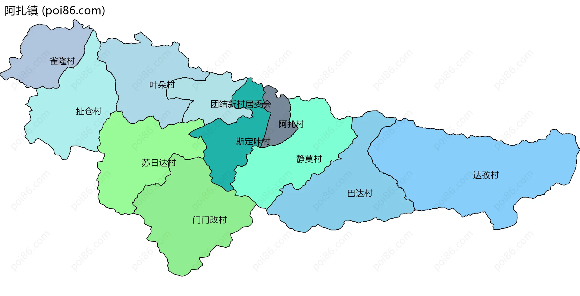 阿扎镇边界地图(五级行政区划)