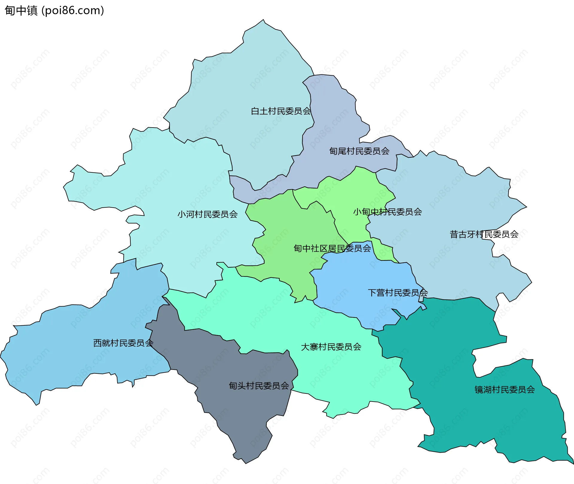 甸中镇边界地图(五级行政区划)