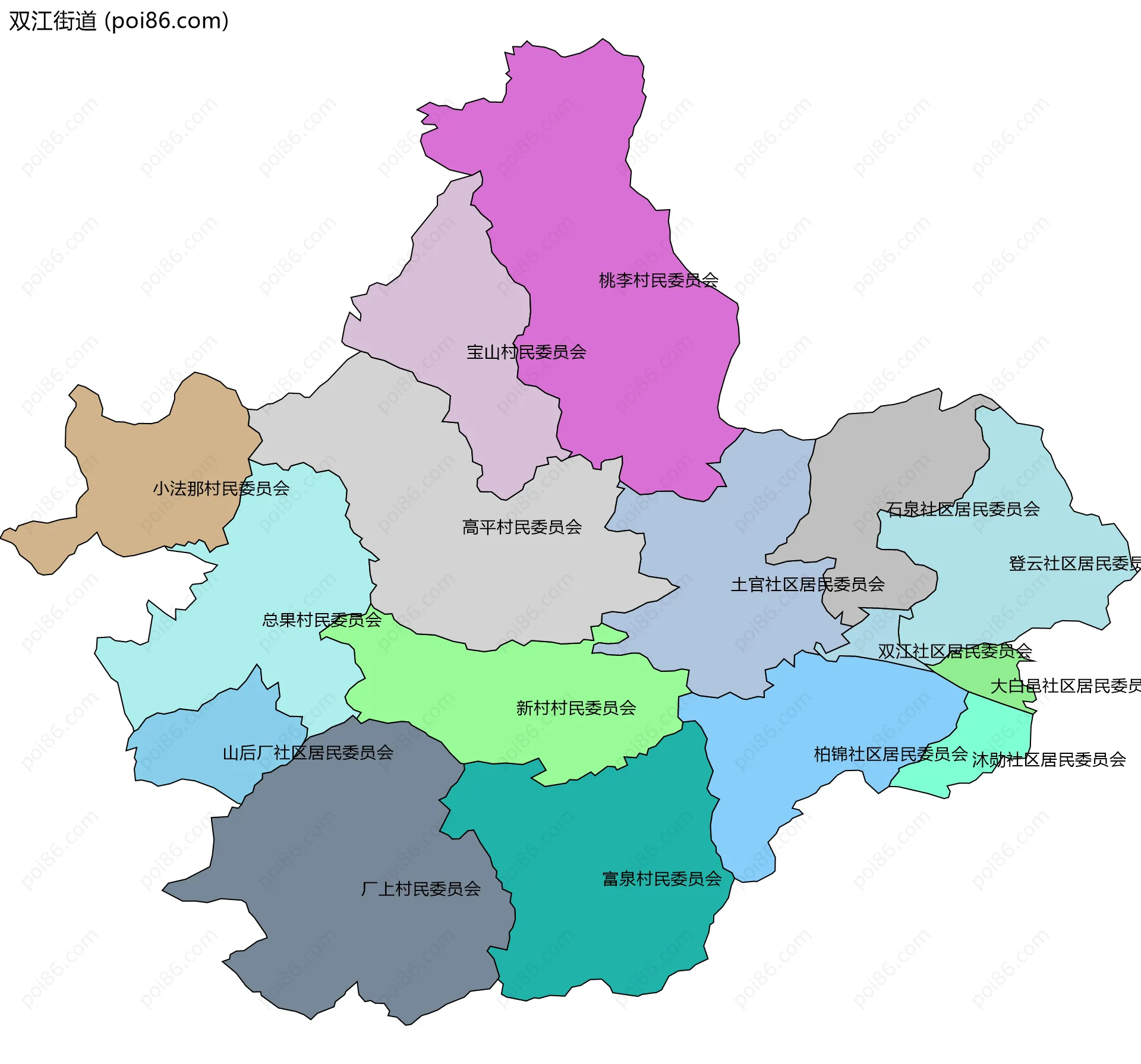 双江街道边界地图(五级行政区划)