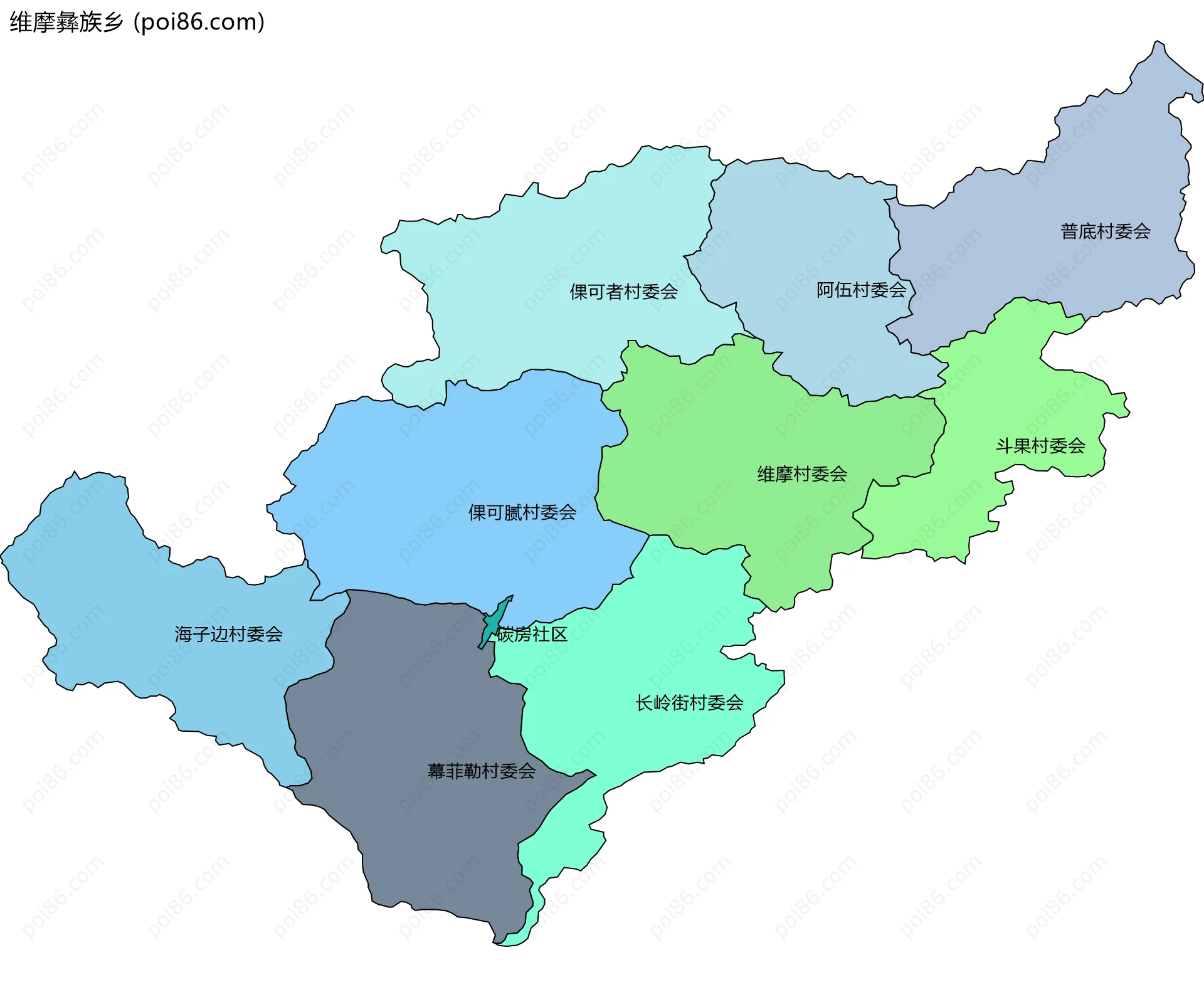 维摩彝族乡边界地图(五级行政区划)