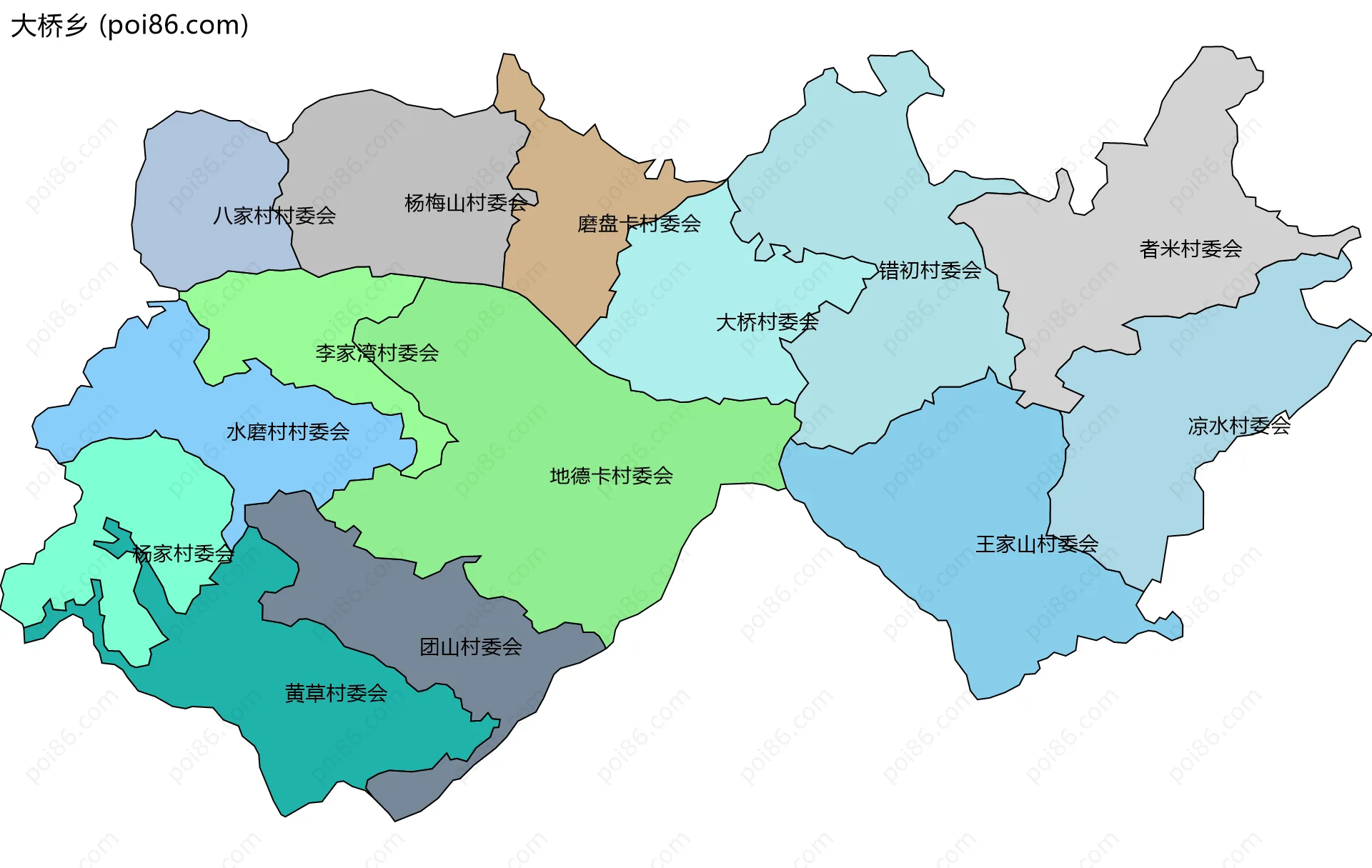 大桥乡边界地图(五级行政区划)