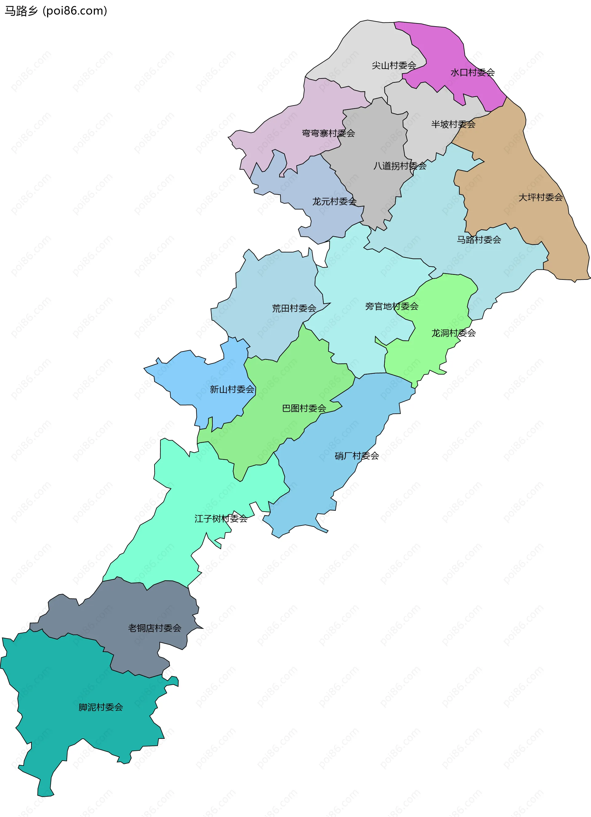 马路乡边界地图(五级行政区划)