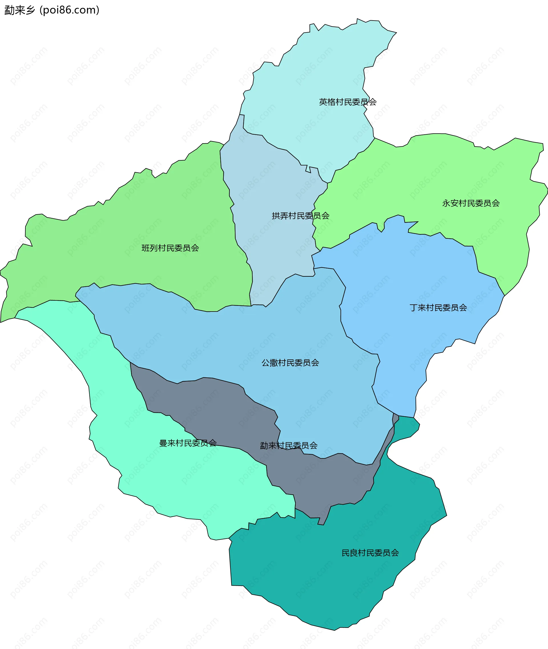 勐来乡边界地图(五级行政区划)