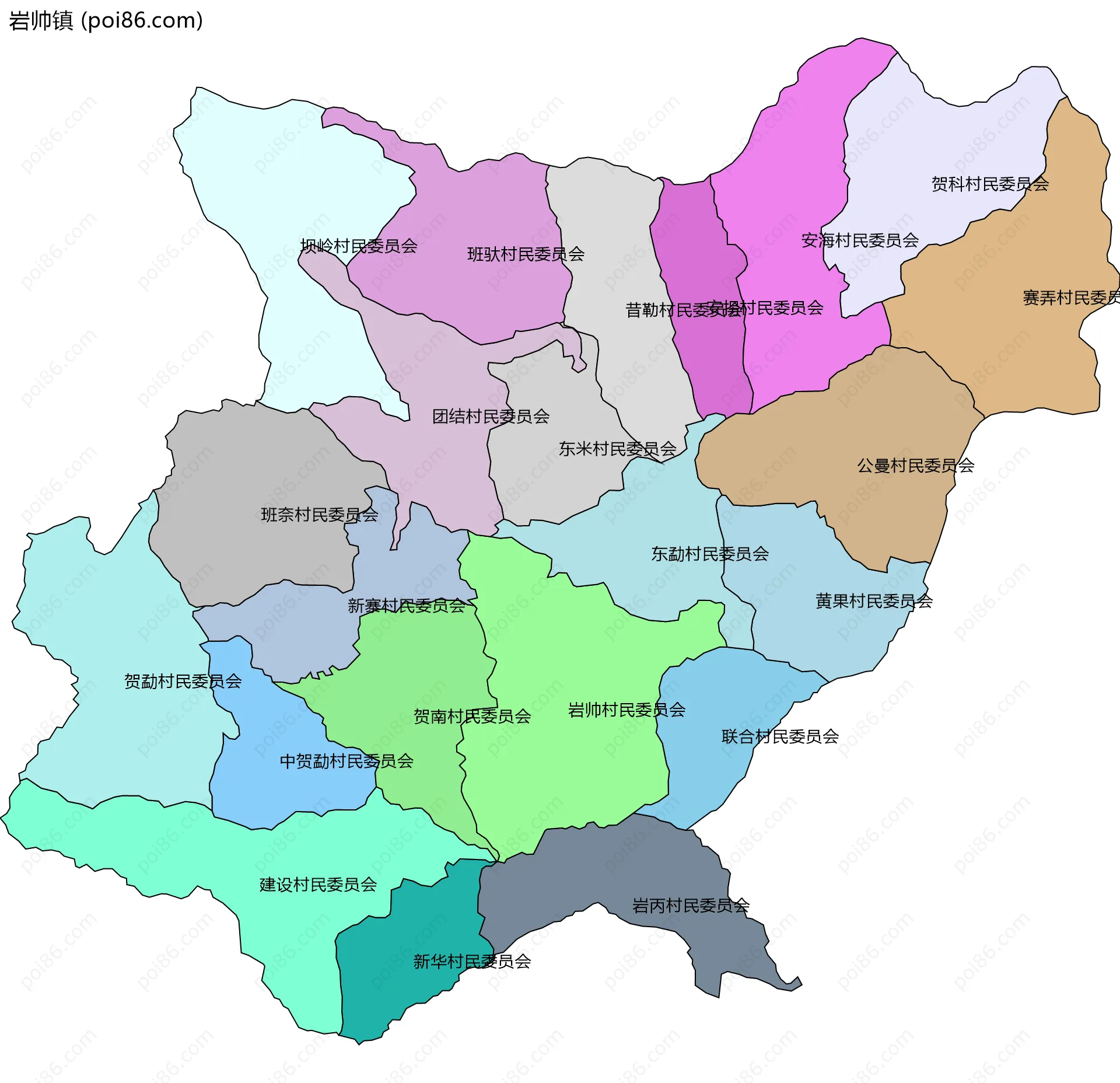 岩帅镇边界地图(五级行政区划)