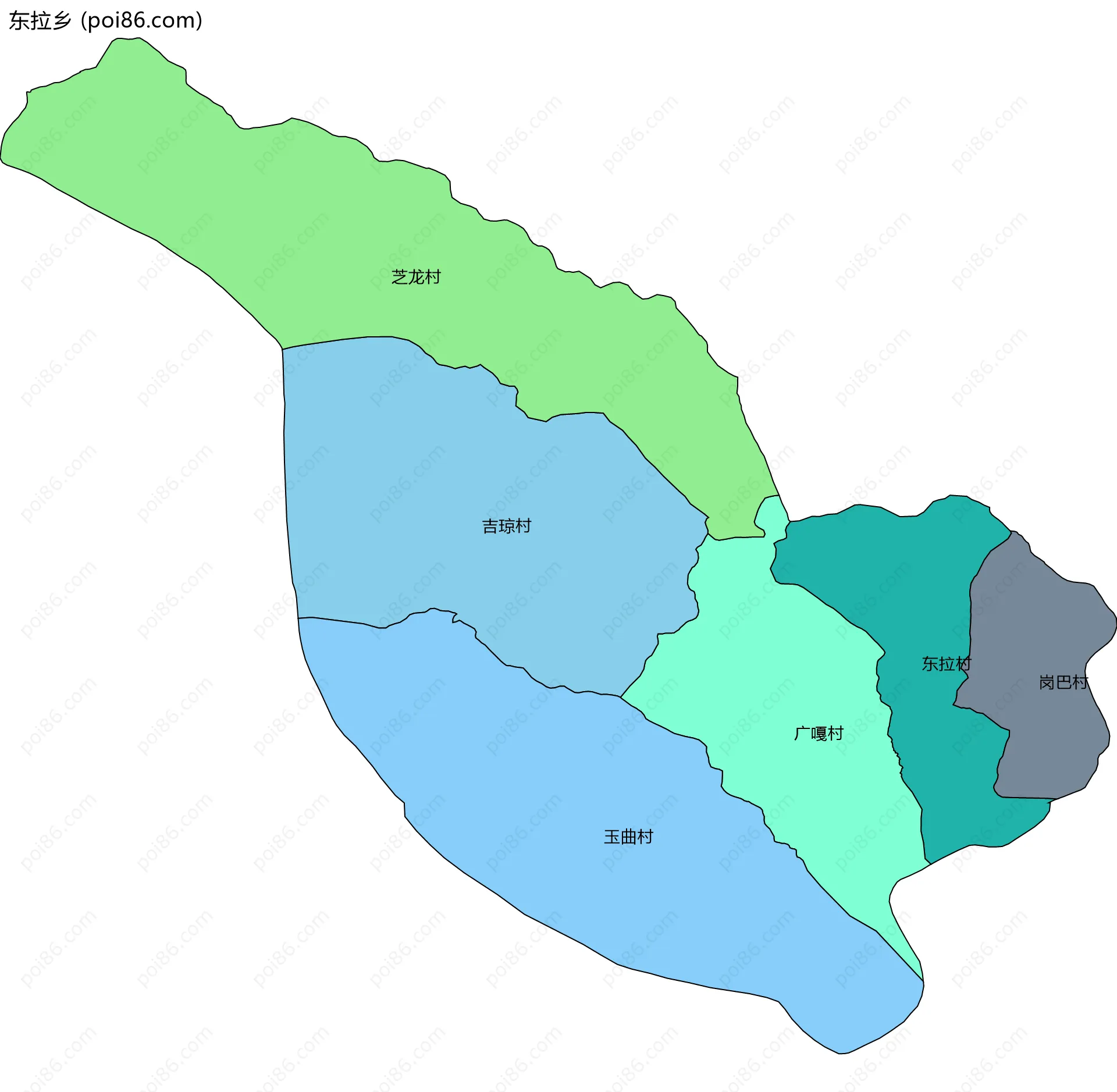 东拉乡边界地图(五级行政区划)