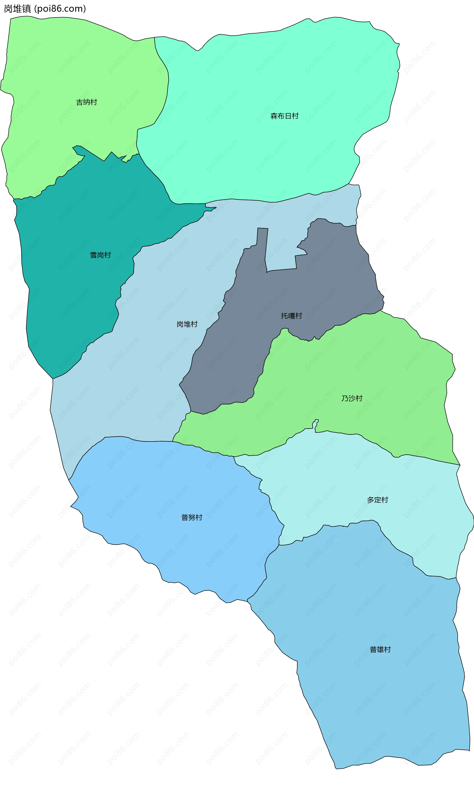 岗堆镇边界地图(五级行政区划)