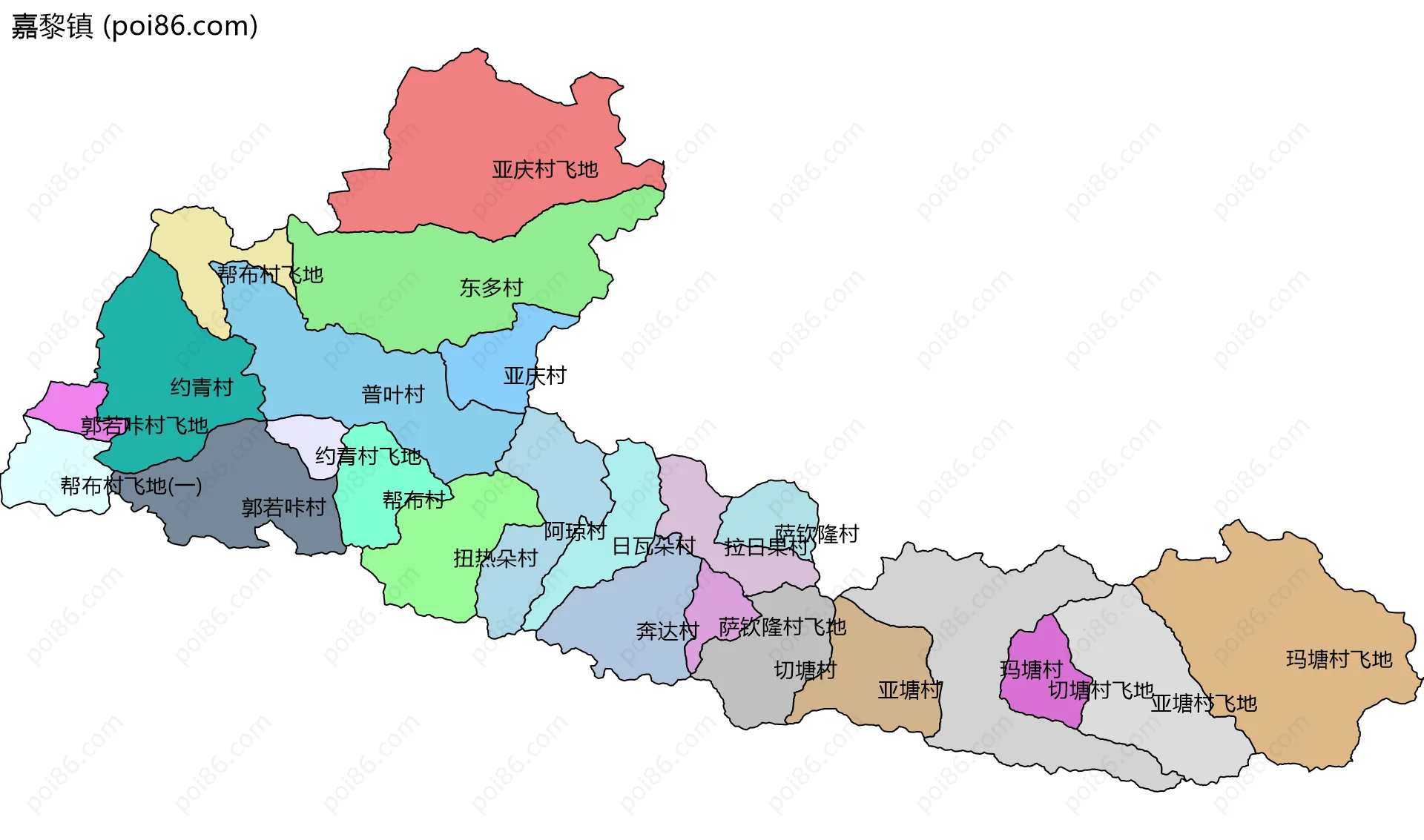 嘉黎镇边界地图(五级行政区划)