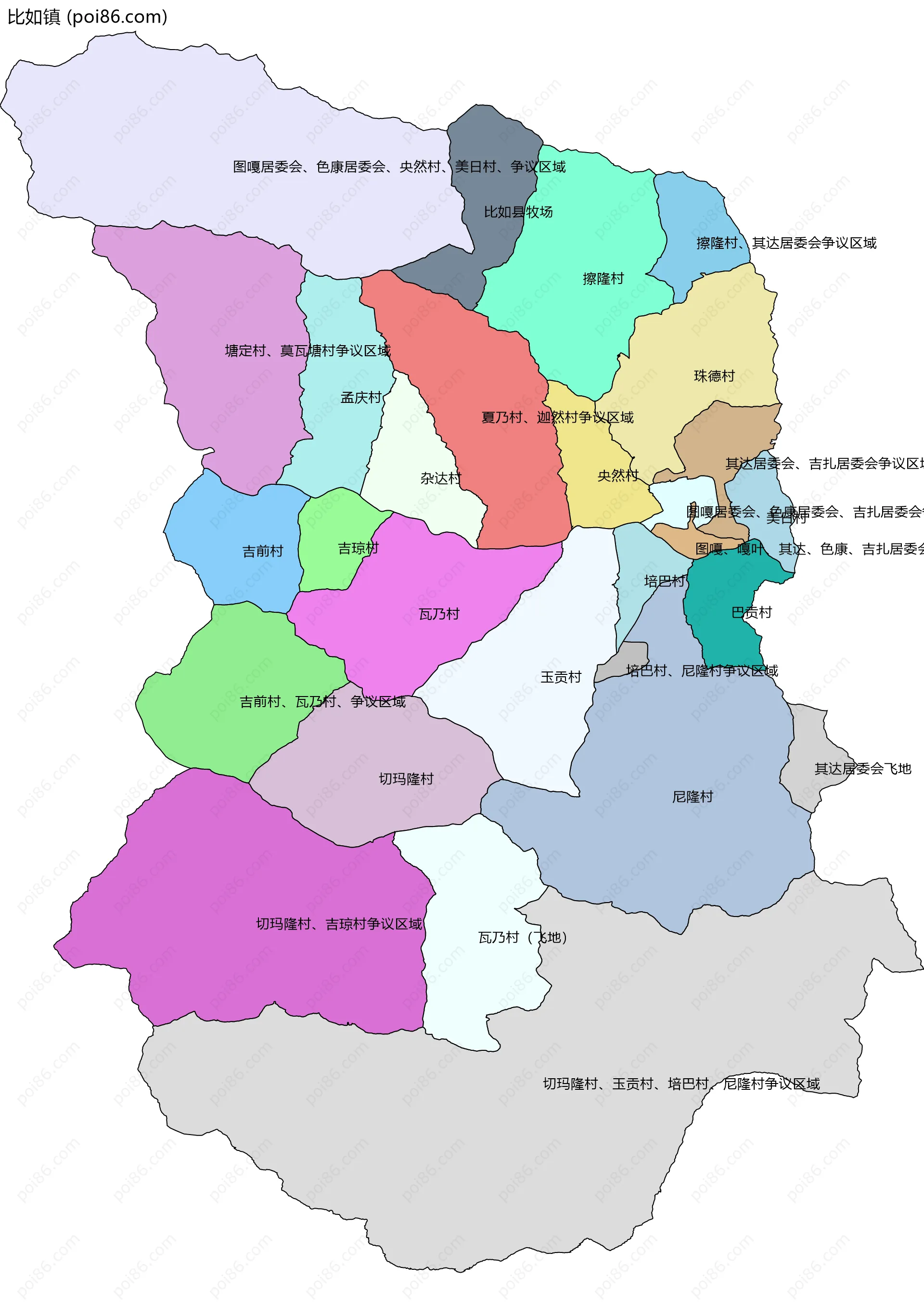 比如镇边界地图(五级行政区划)