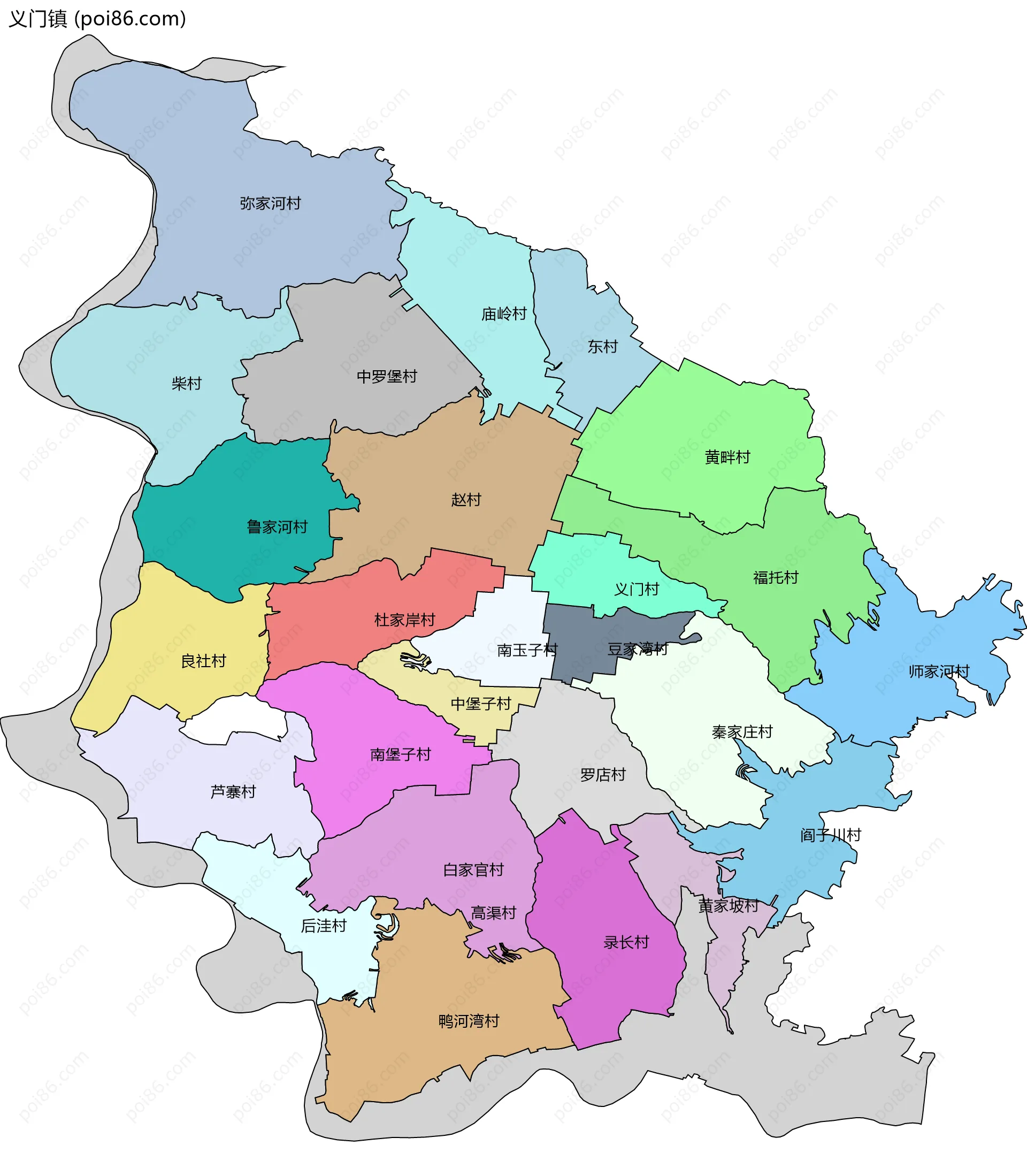 义门镇边界地图(五级行政区划)
