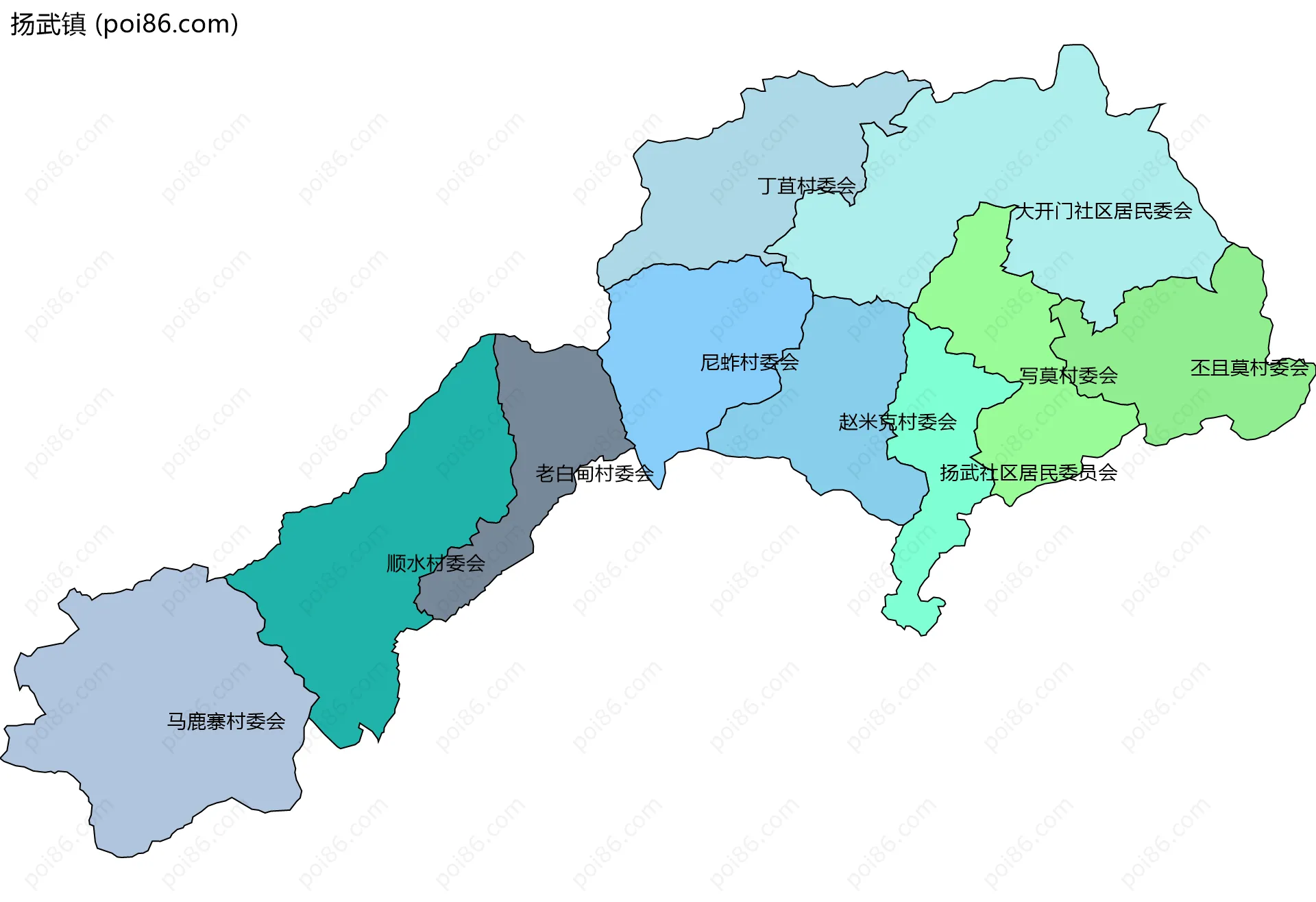 扬武镇边界地图(五级行政区划)