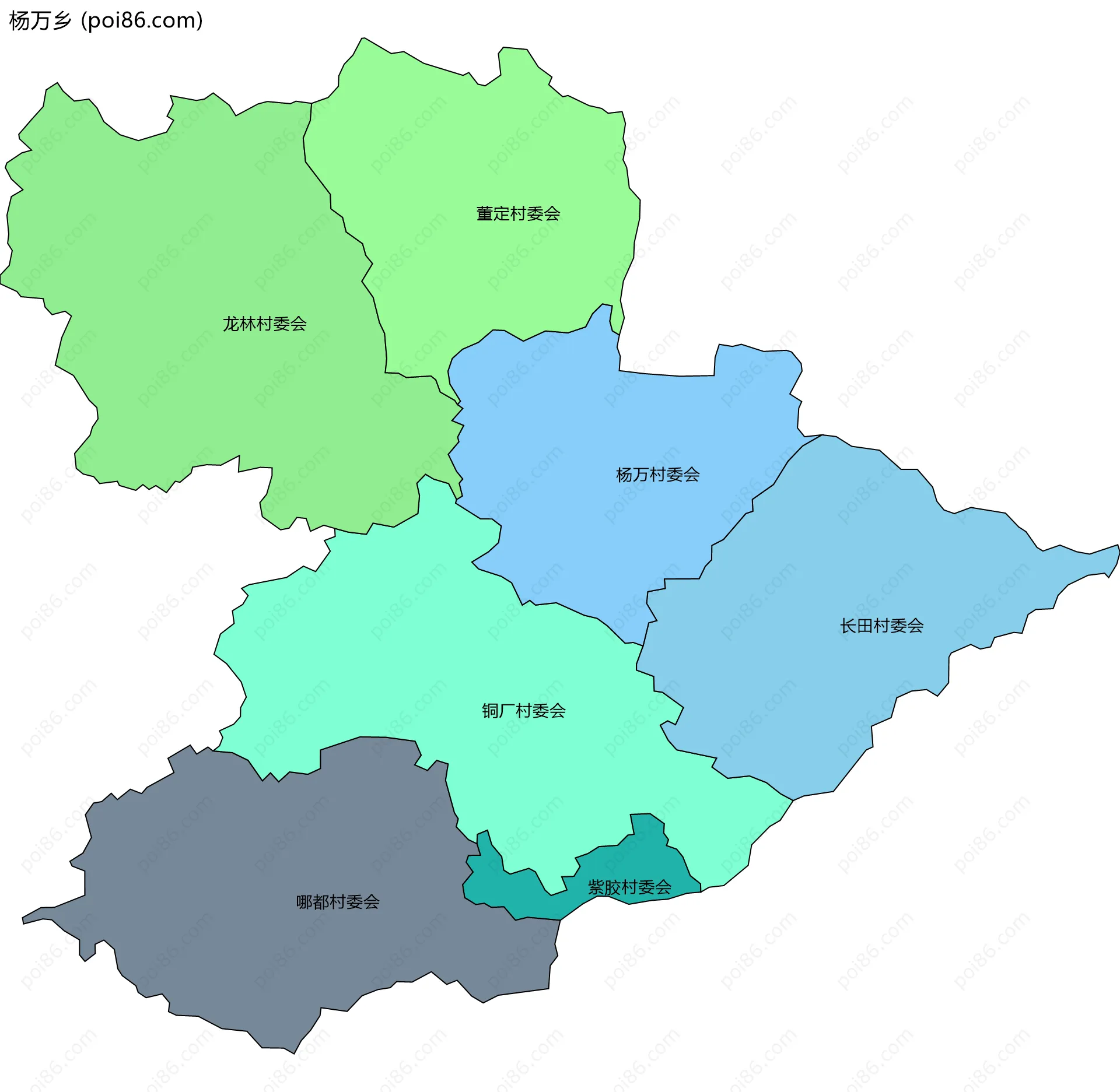 杨万乡边界地图(五级行政区划)