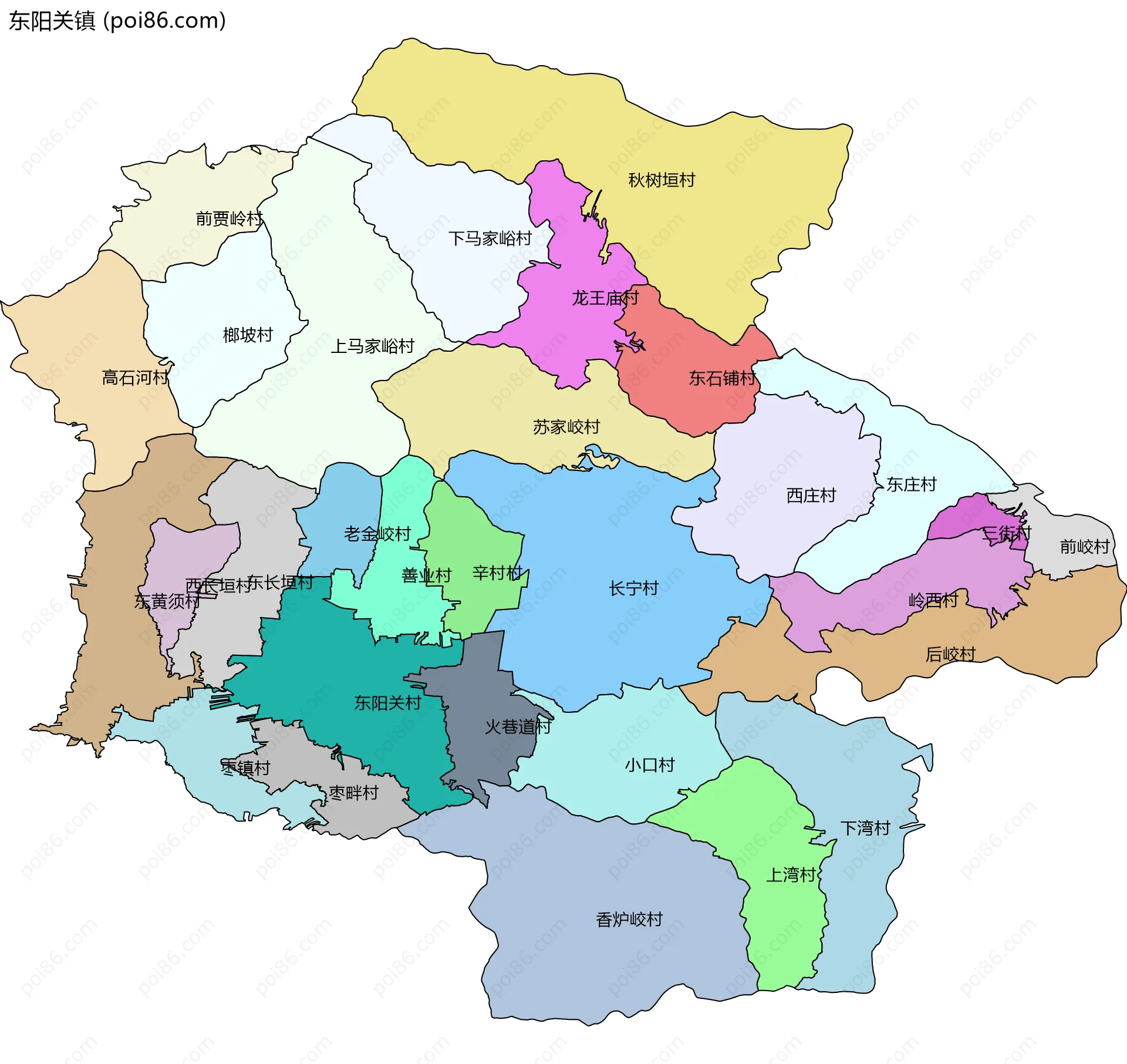 东阳关镇边界地图(五级行政区划)