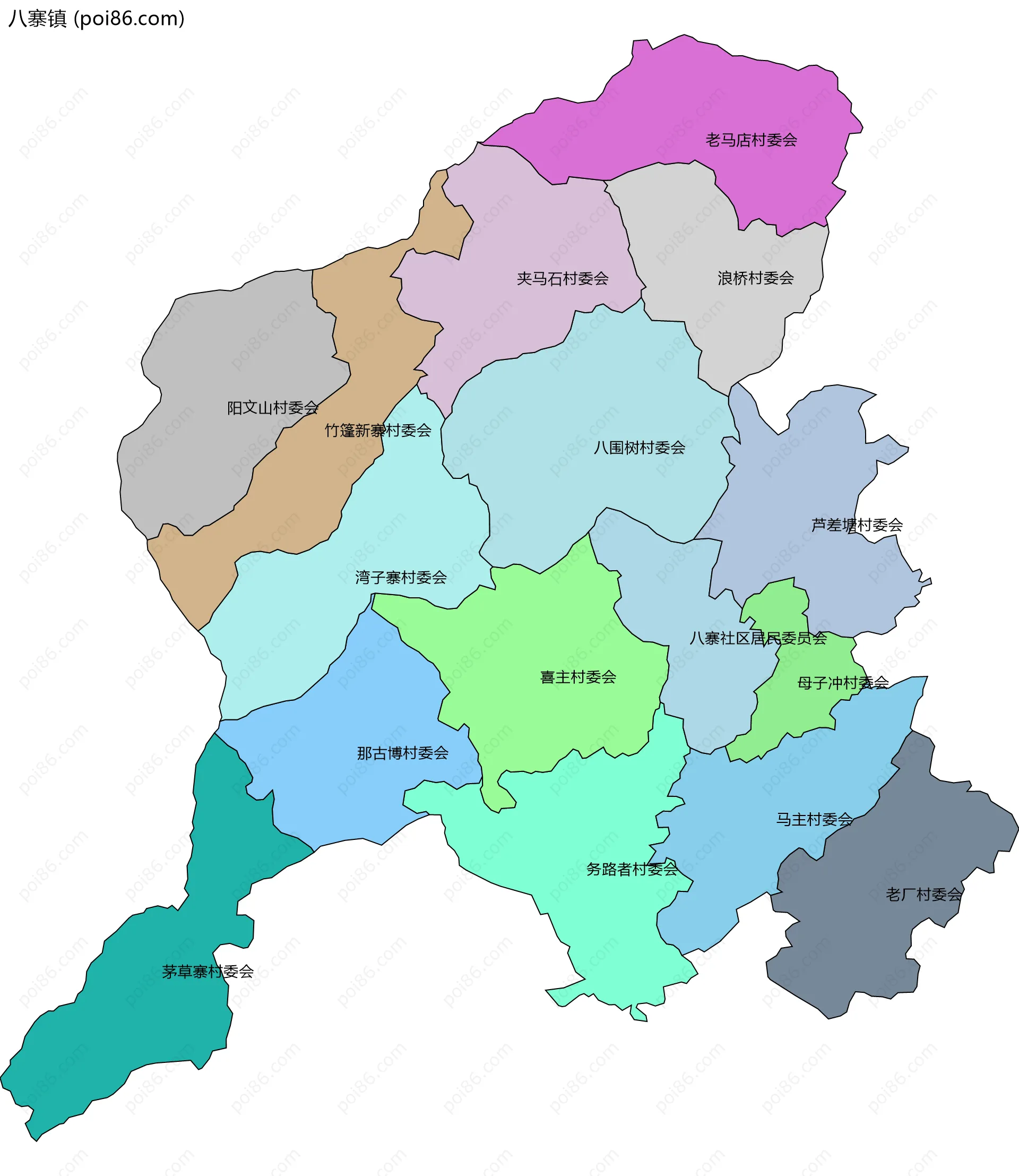 八寨镇边界地图(五级行政区划)