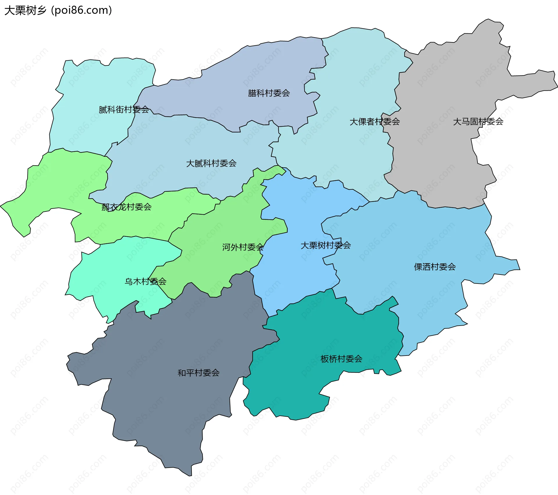 大栗树乡边界地图(五级行政区划)