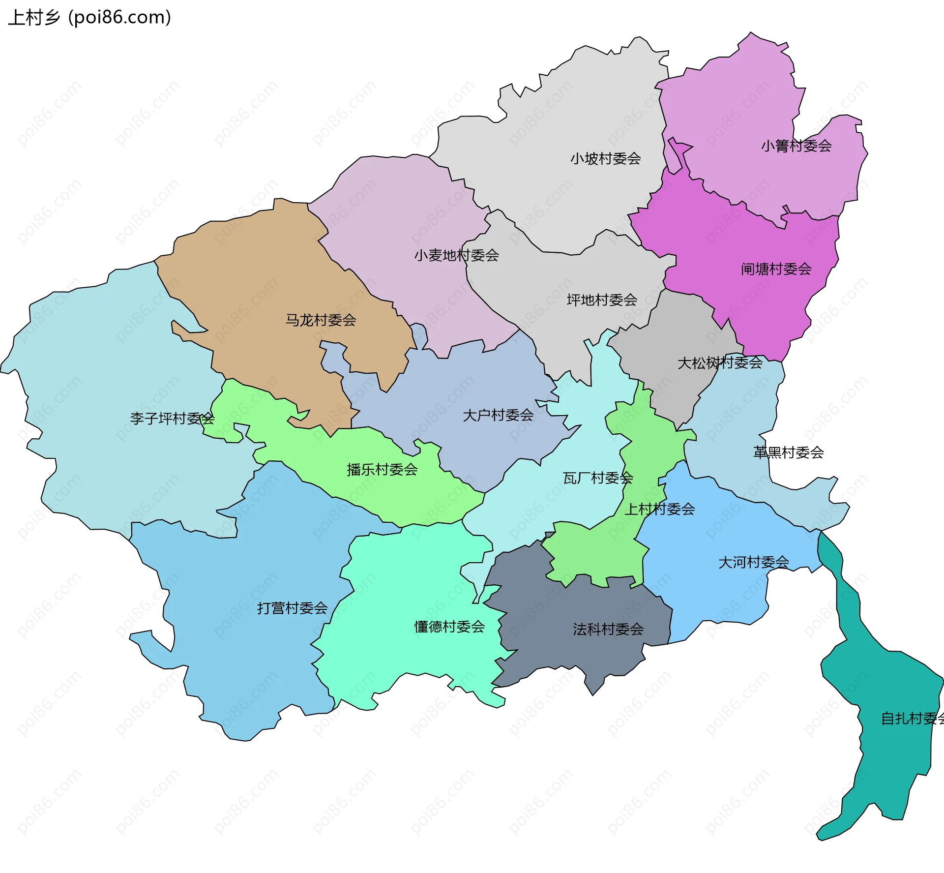 上村乡边界地图(五级行政区划)