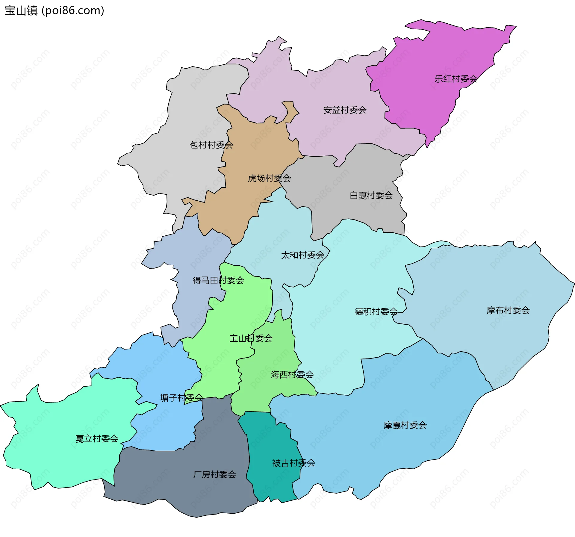 宝山镇边界地图(五级行政区划)