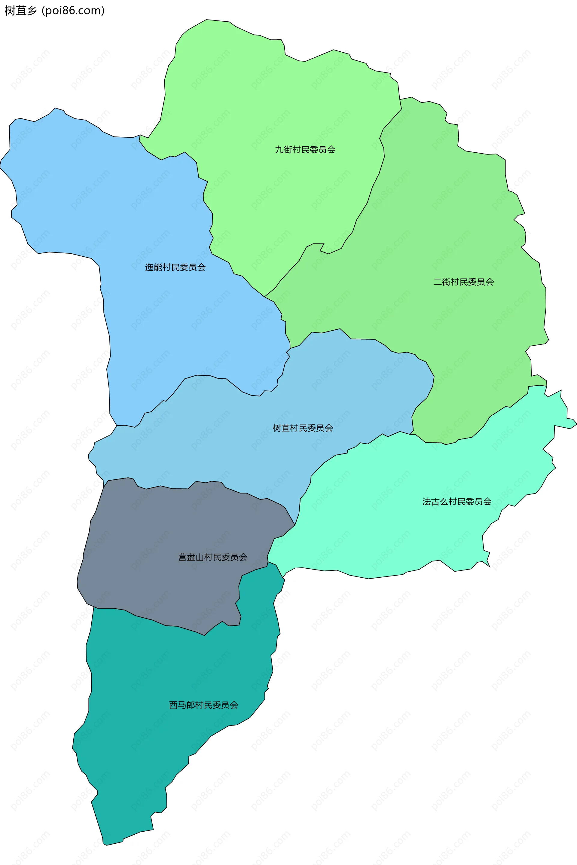 树苴乡边界地图(五级行政区划)