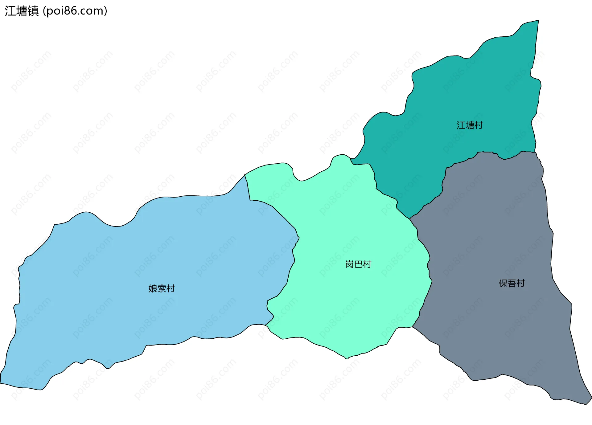 江塘镇边界地图(五级行政区划)