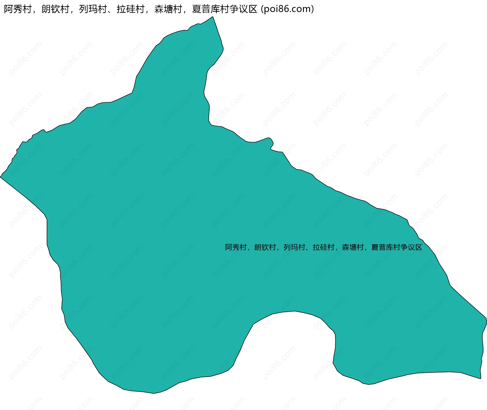 阿秀村，朗钦村，列玛村、拉硅村，森塘村，夏普库村争议区边界地图