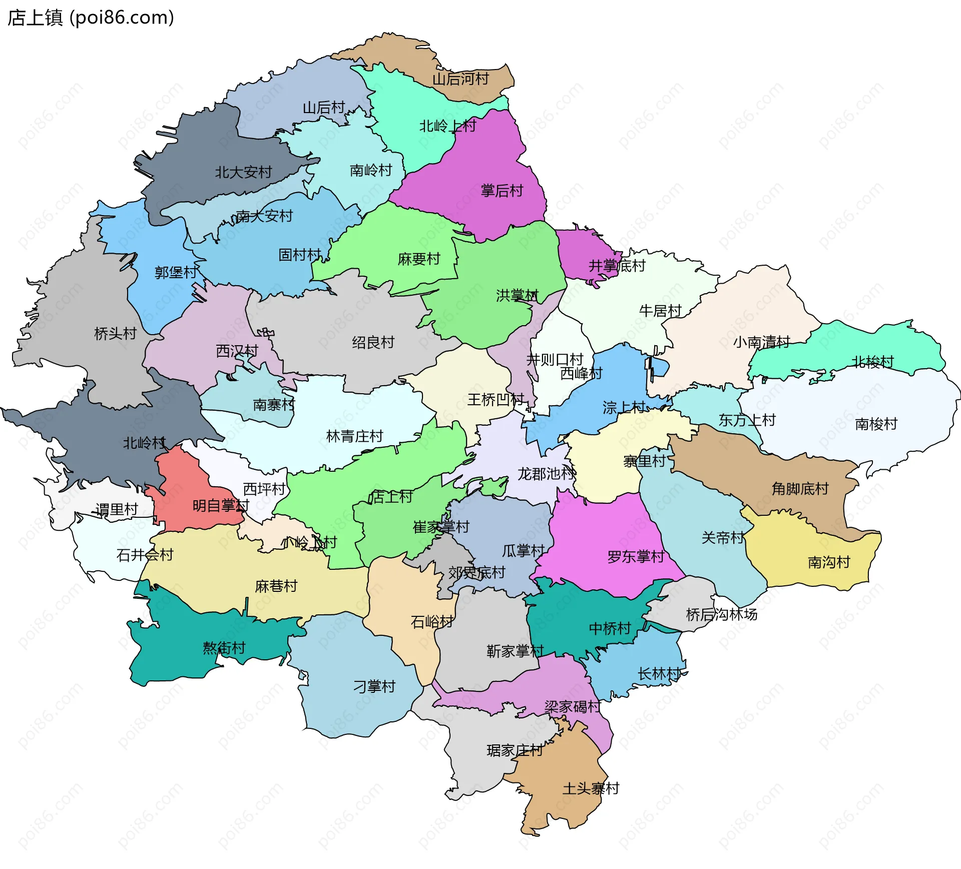 店上镇边界地图(五级行政区划)