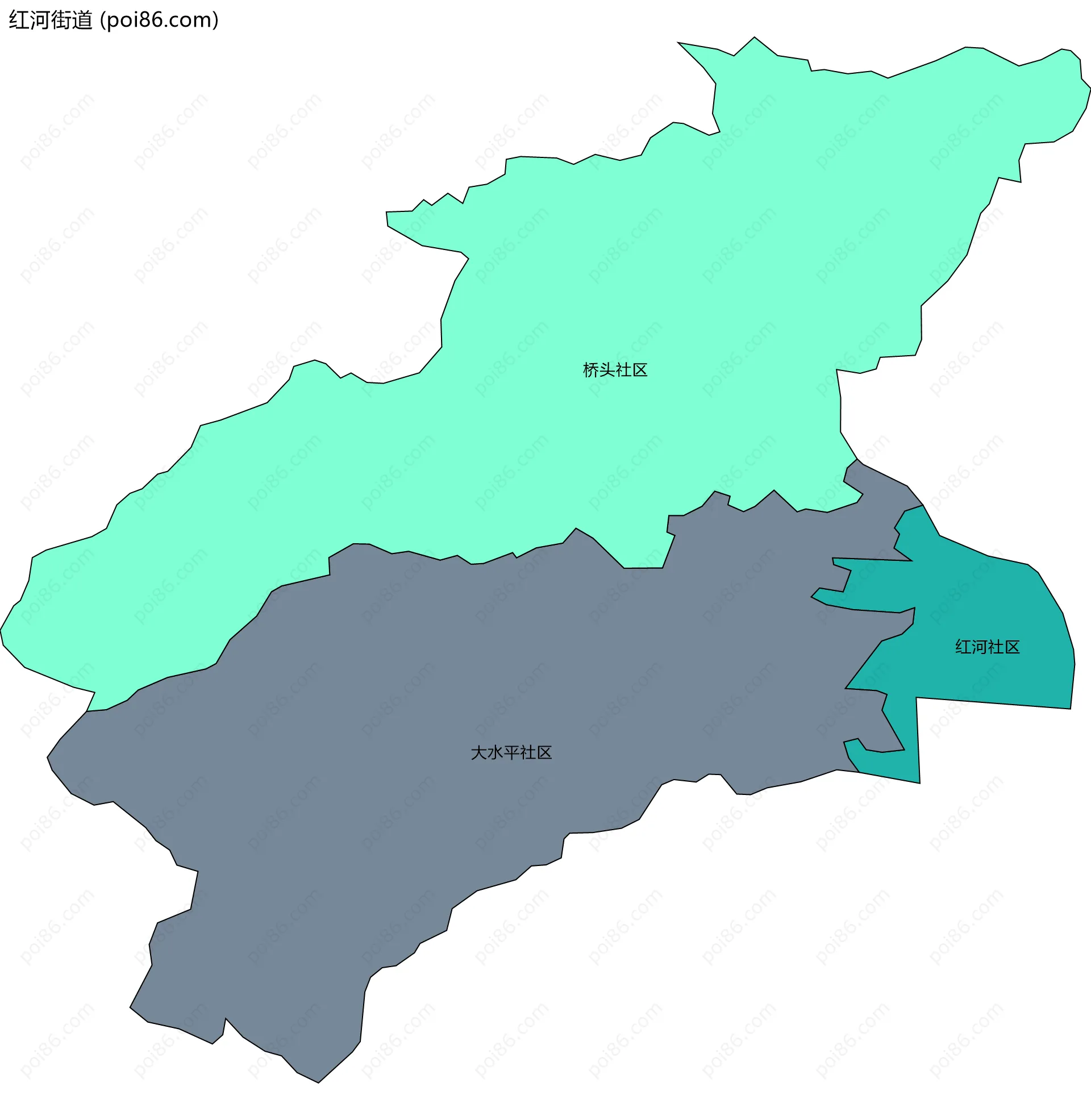 红河街道边界地图(五级行政区划)