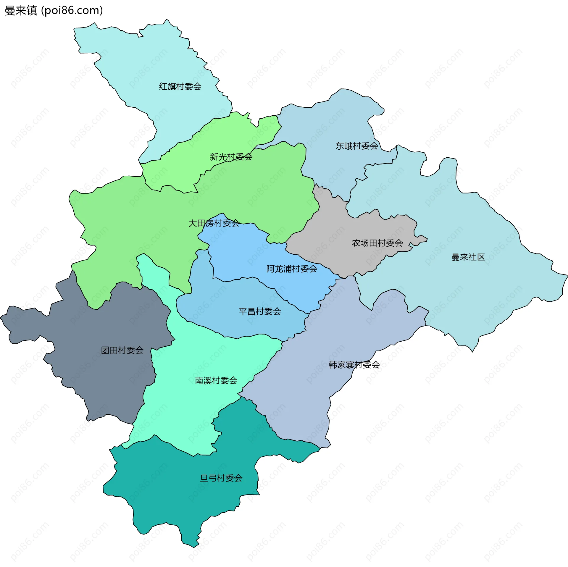 曼来镇边界地图(五级行政区划)