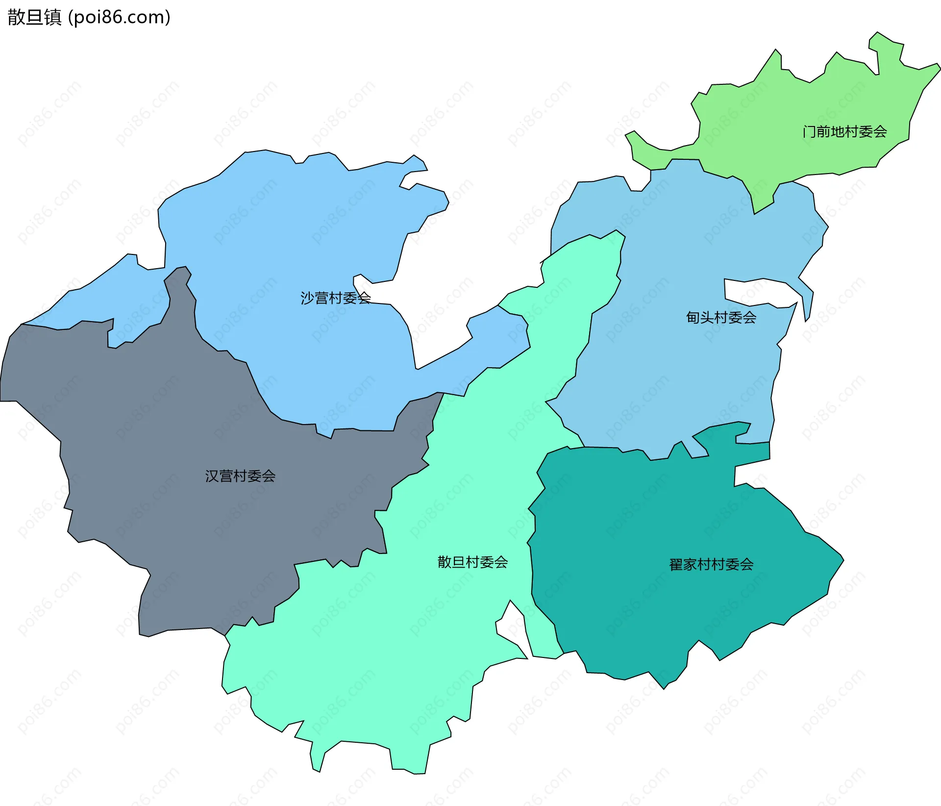 散旦镇边界地图(五级行政区划)