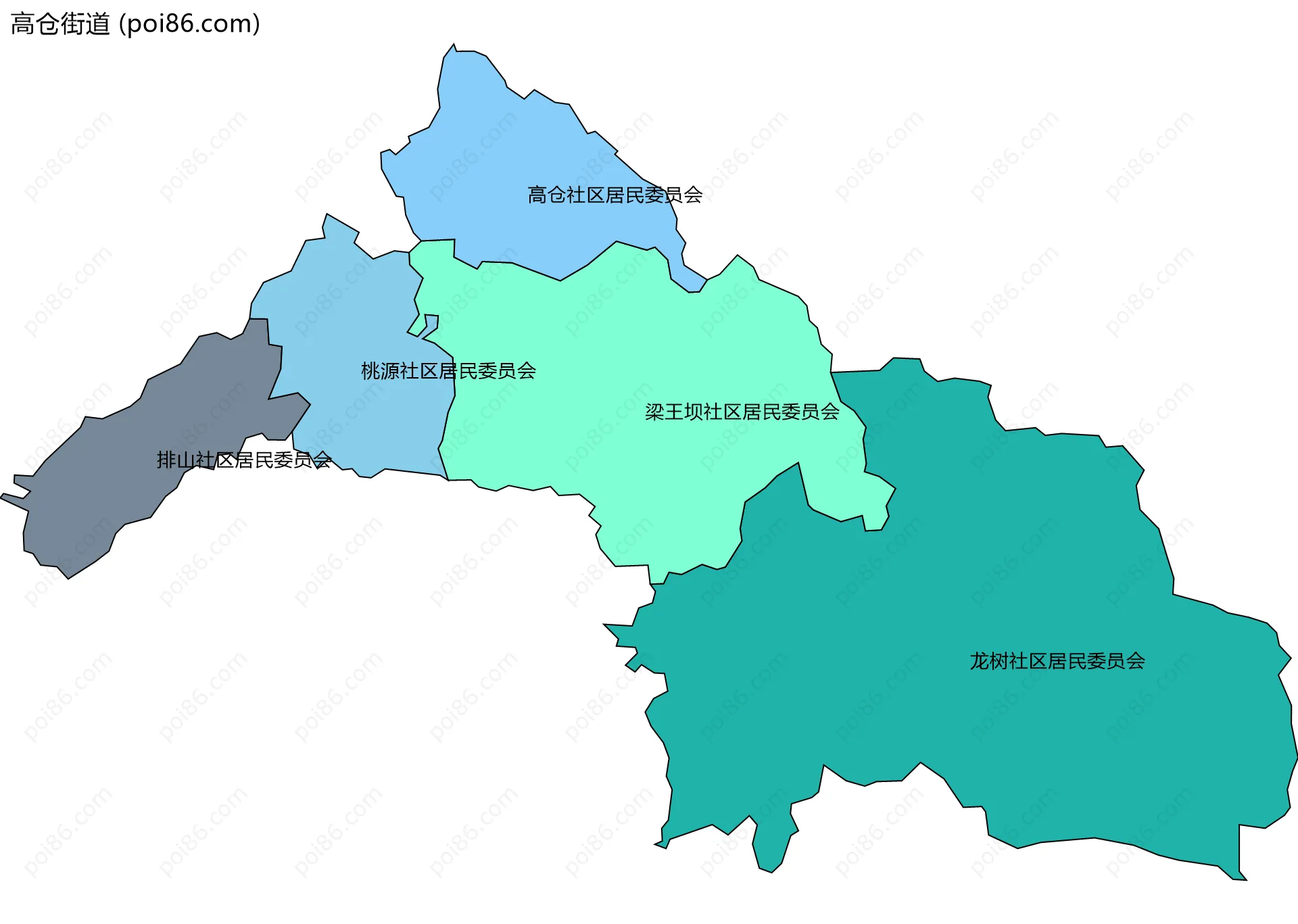 高仓街道边界地图(五级行政区划)