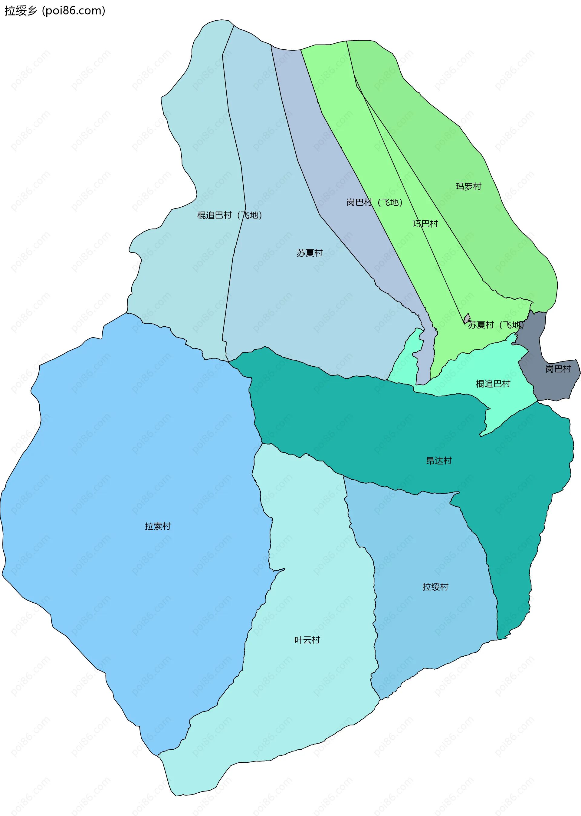 拉绥乡边界地图(五级行政区划)