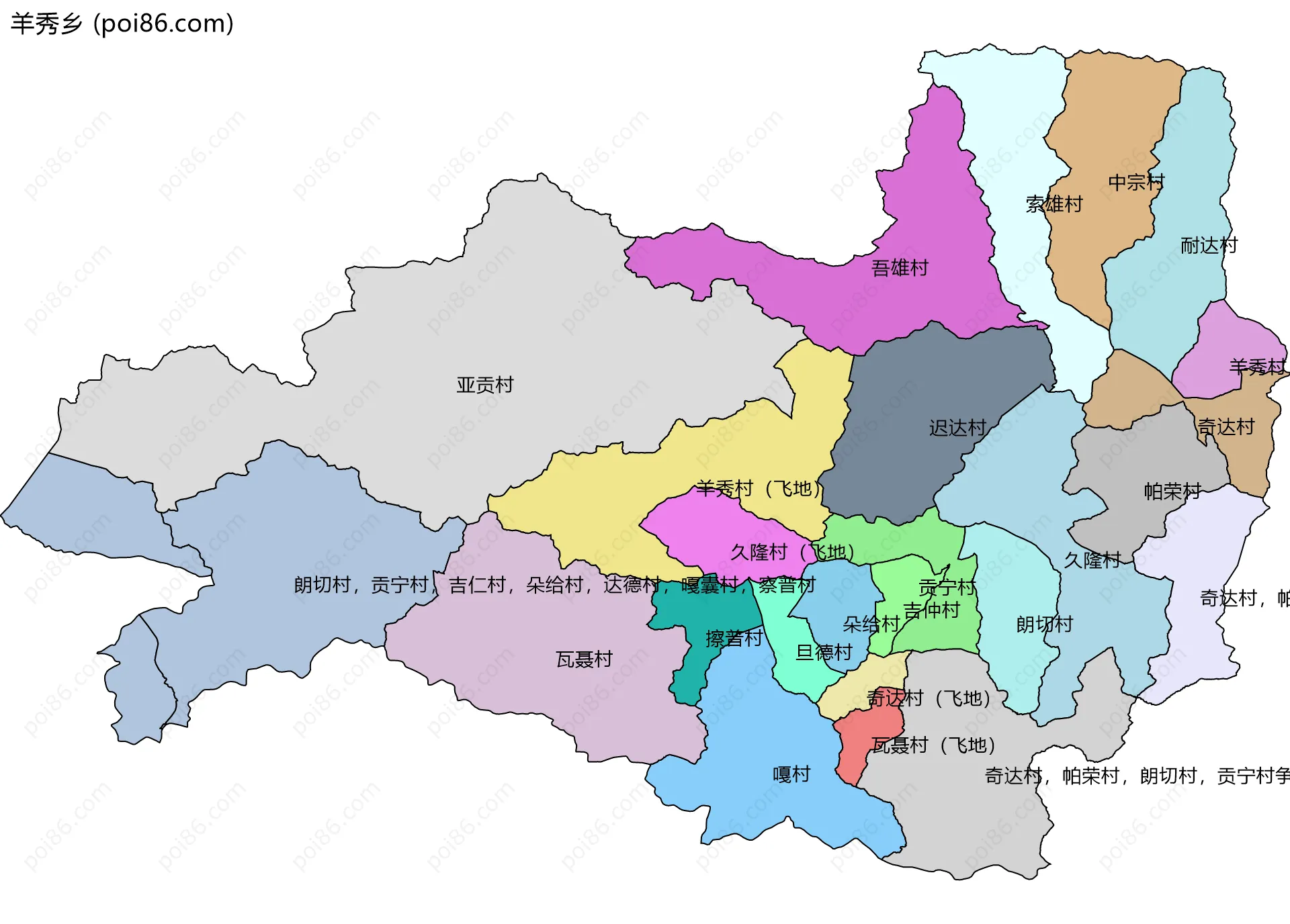 羊秀乡边界地图(五级行政区划)