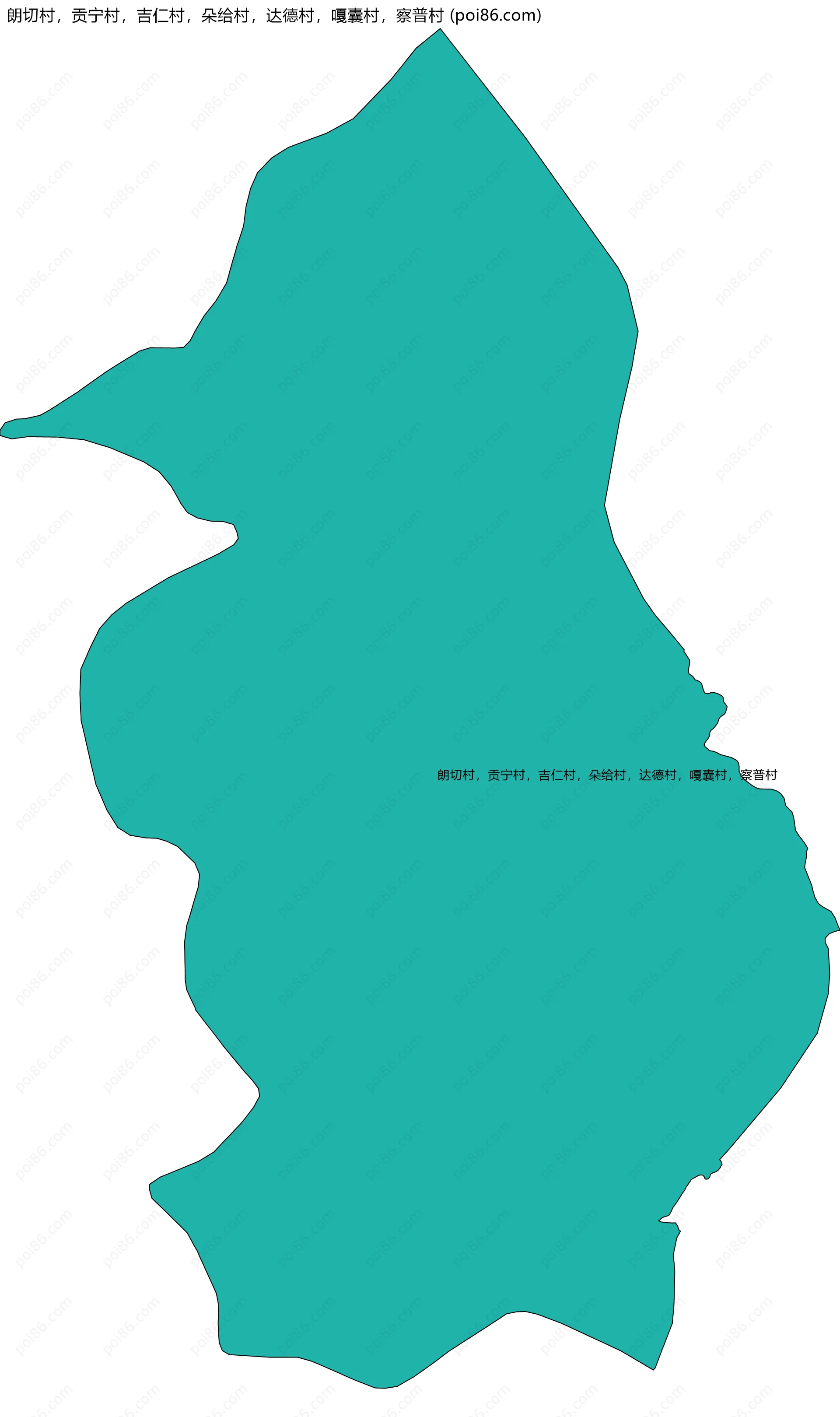 朗切村，贡宁村，吉仁村，朵给村，达德村，嘎囊村，察普村边界地图