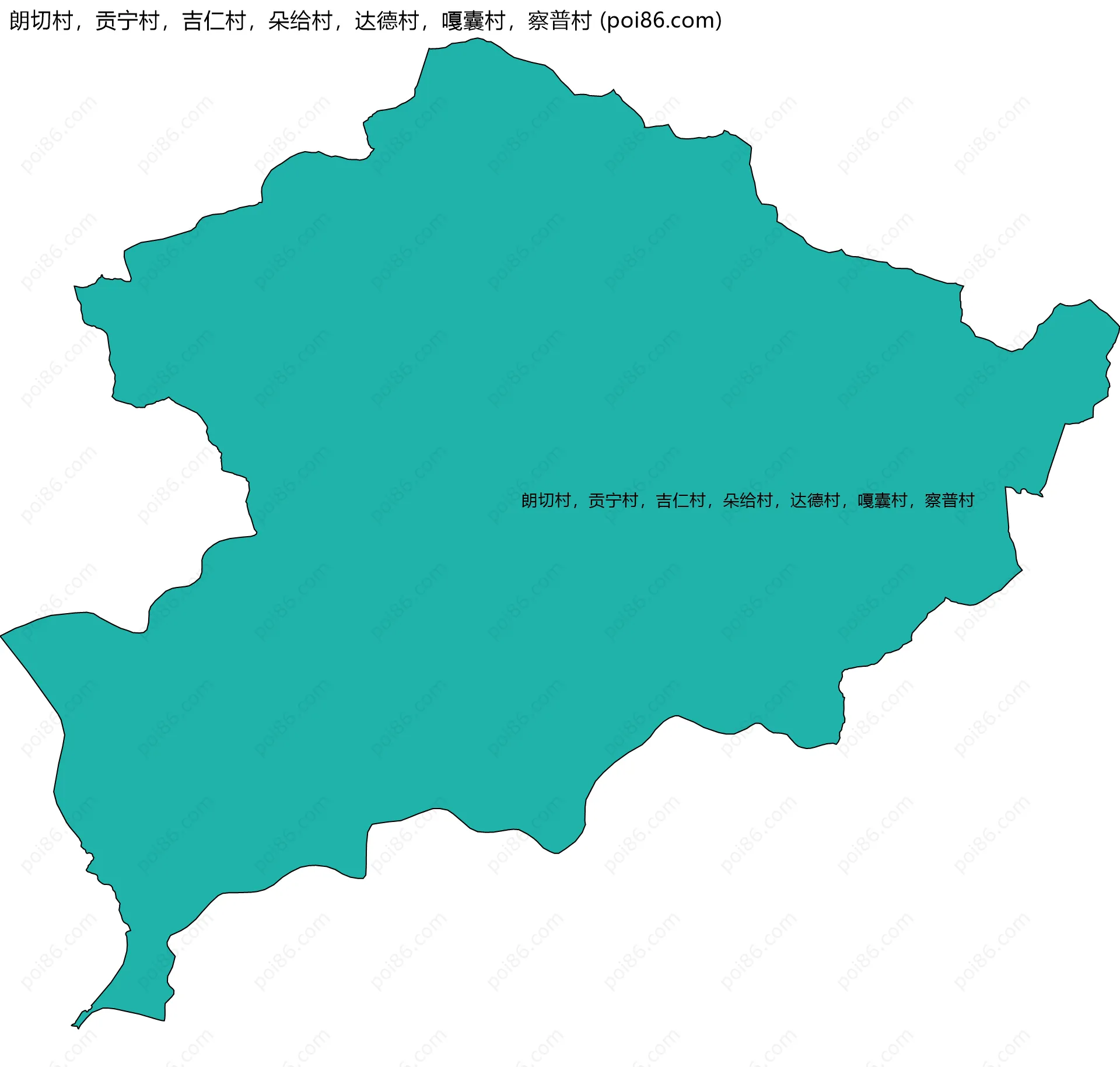 朗切村，贡宁村，吉仁村，朵给村，达德村，嘎囊村，察普村边界地图