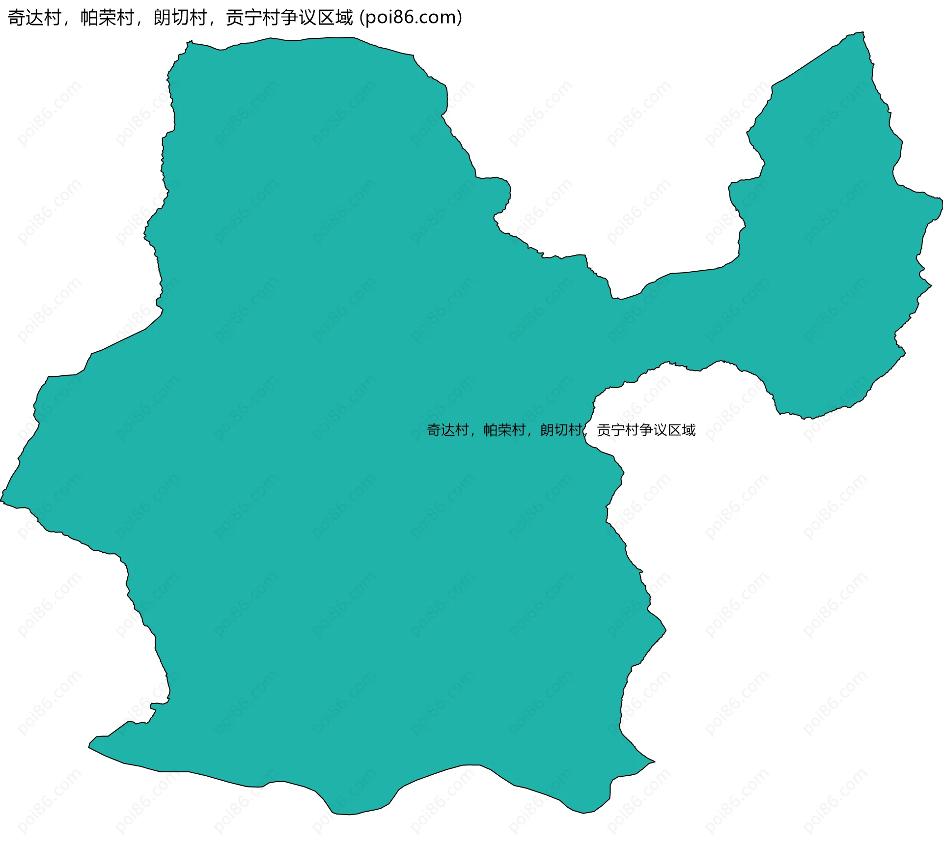 奇达村，帕荣村，朗切村，贡宁村争议区域边界地图